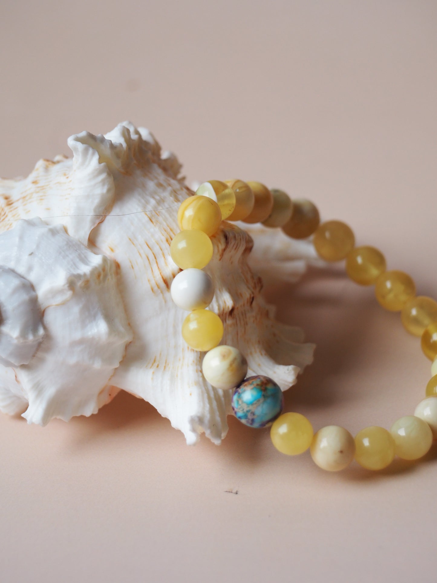 Natural Royal White Amber Bracelet with Purple-Blue Imperial Jasper 8mm
