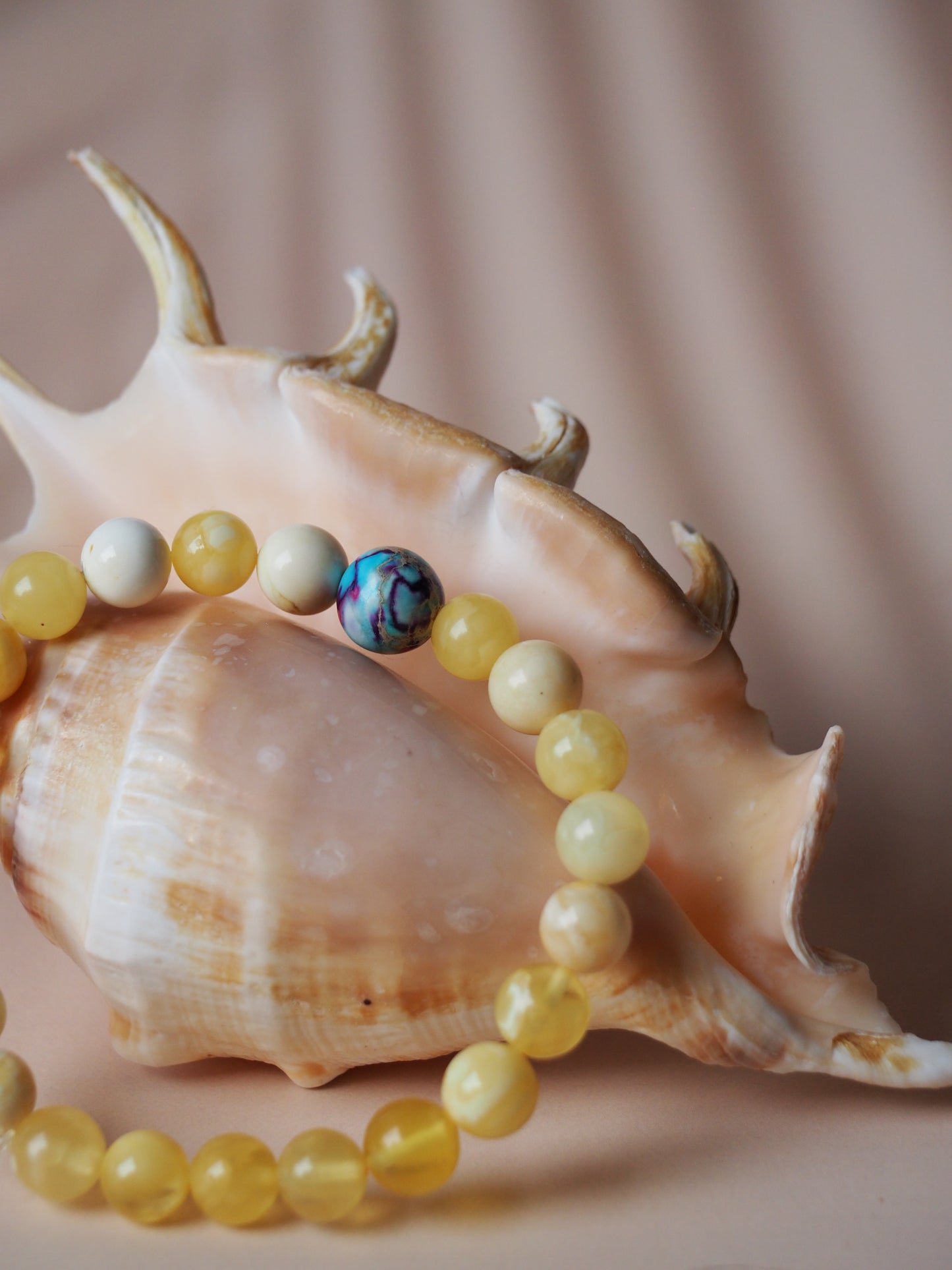 Natural Royal White Amber Bracelet with Purple-Blue Imperial Jasper 8mm