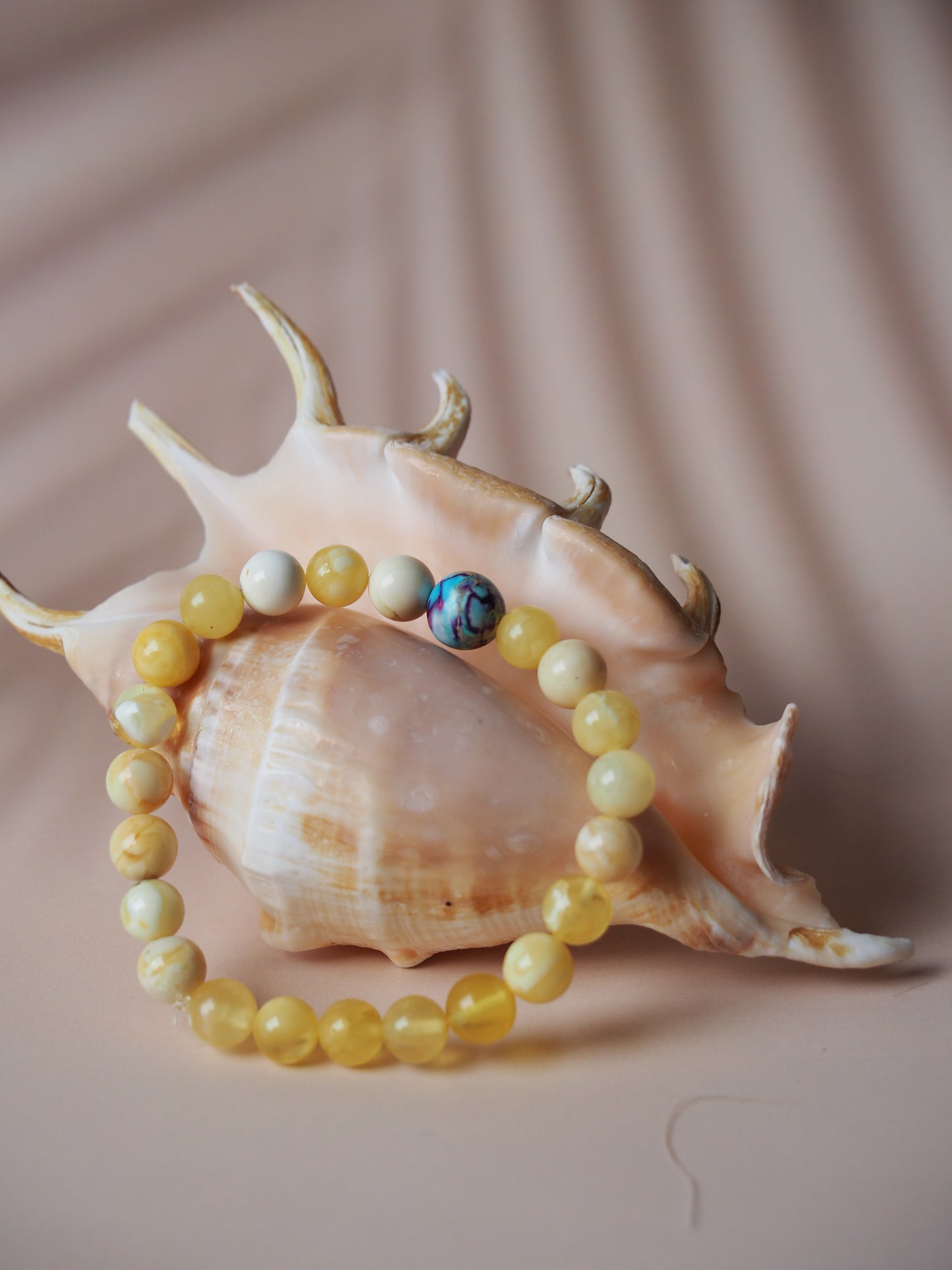 Natural Royal White Amber Bracelet with Purple-Blue Imperial Jasper 8mm
