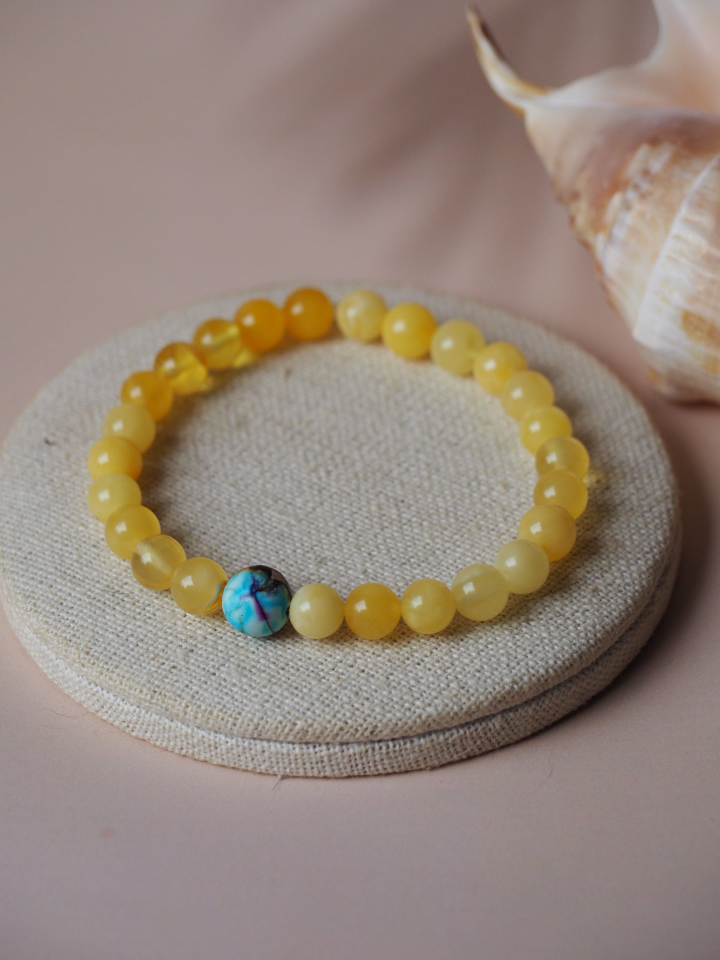 Natural Butterscotch/ Milk Amber Bracelet with Purple-Blue Imperial Jasper 8mm