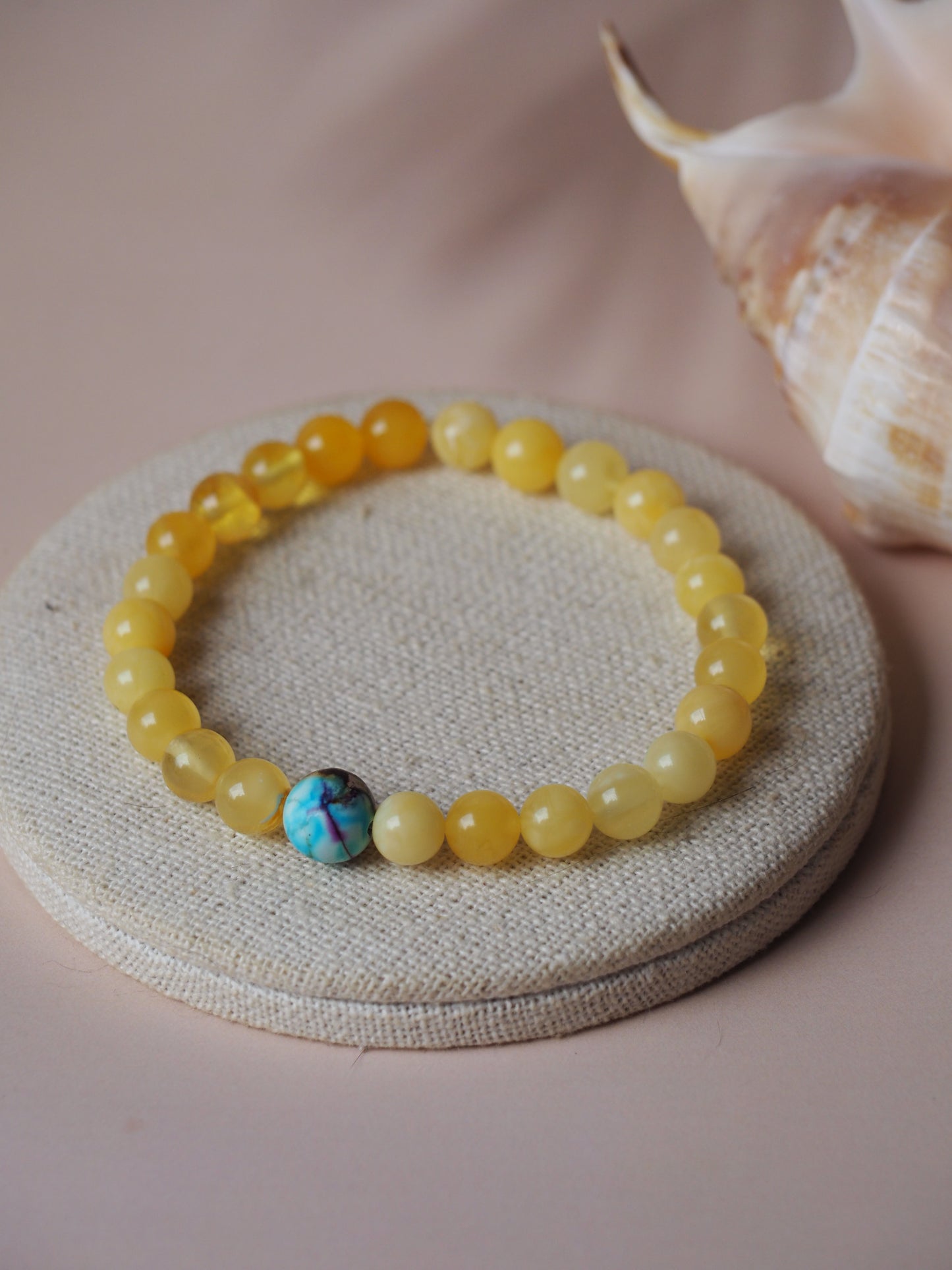 Natural Butterscotch/ Milk Amber Bracelet with Purple-Blue Imperial Jasper 8mm