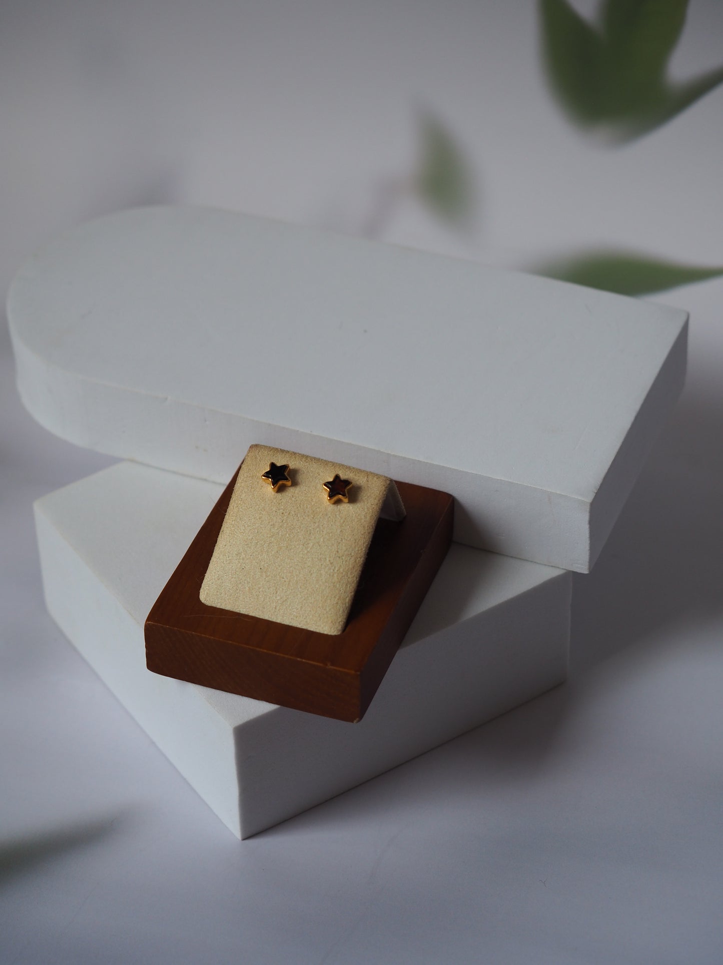 Star Shape Cherry Amber Minimalistic Stud Earrings in Gold Plated Silver