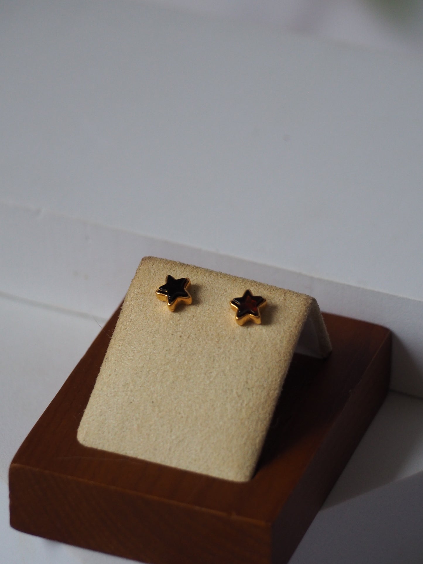 Star Shape Cherry Amber Minimalistic Stud Earrings in Gold Plated Silver