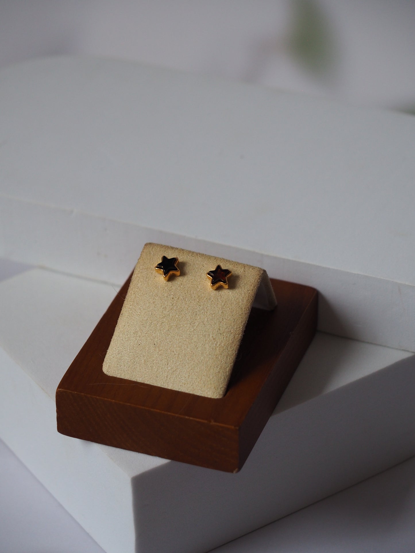 Star Shape Cherry Amber Minimalistic Stud Earrings in Gold Plated Silver