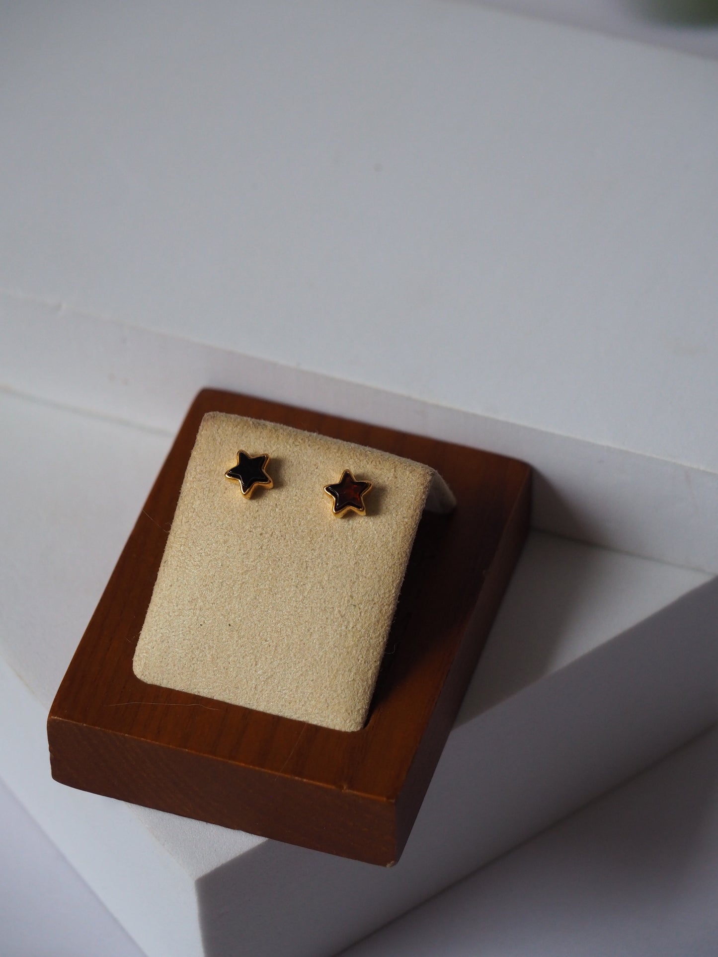 Star Shape Cherry Amber Minimalistic Stud Earrings in Gold Plated Silver