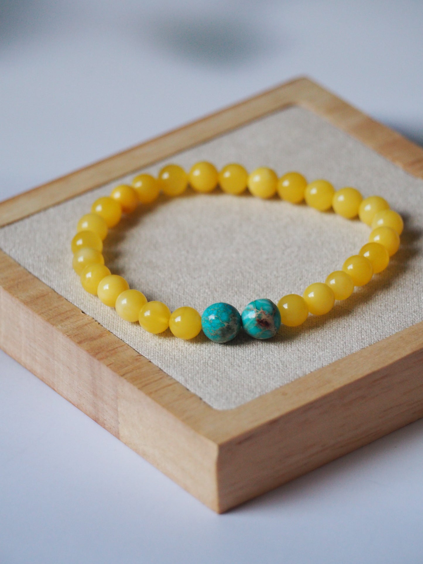 Natural Butterscotch Amber Bracelet with Purple-Blue Imperial Jasper