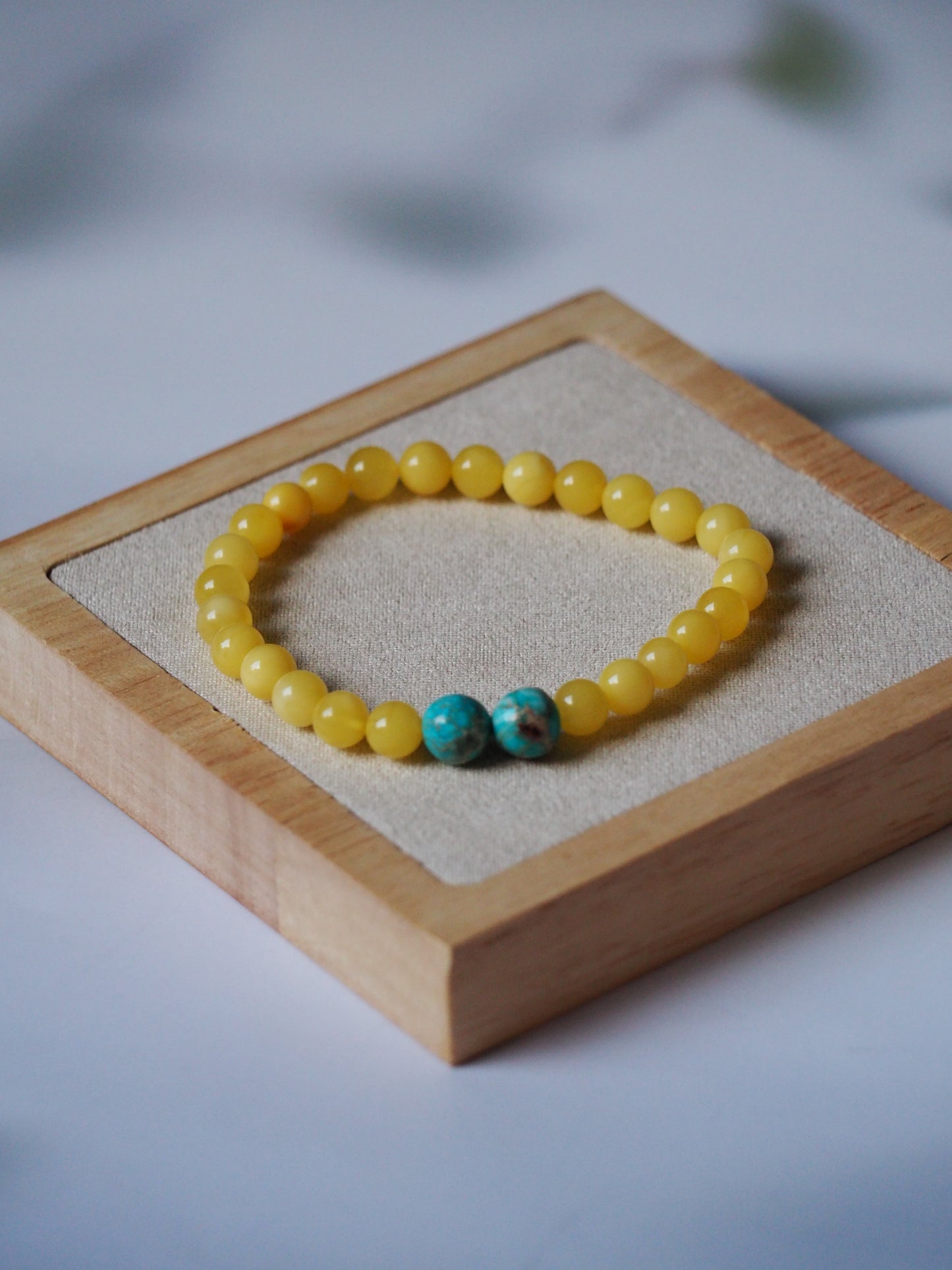 Natural Butterscotch Amber Bracelet with Purple-Blue Imperial Jasper
