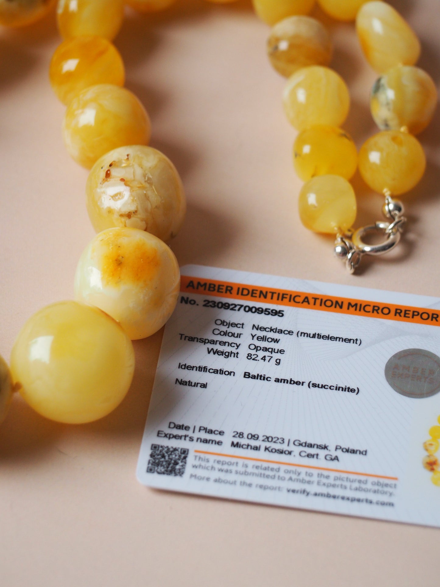 Big Unique Amber Necklace with Certificate