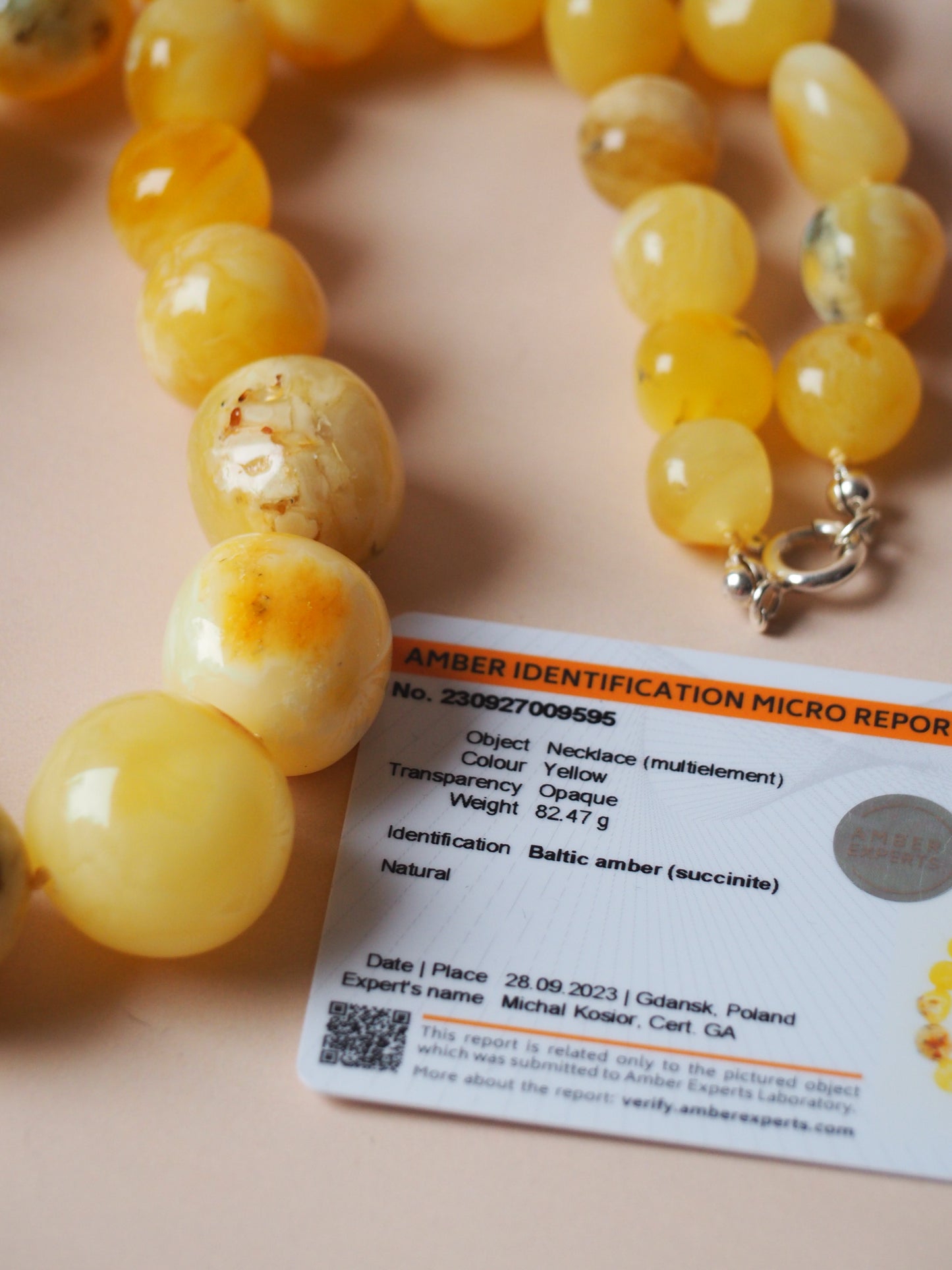 Big Unique Amber Necklace with Certificate