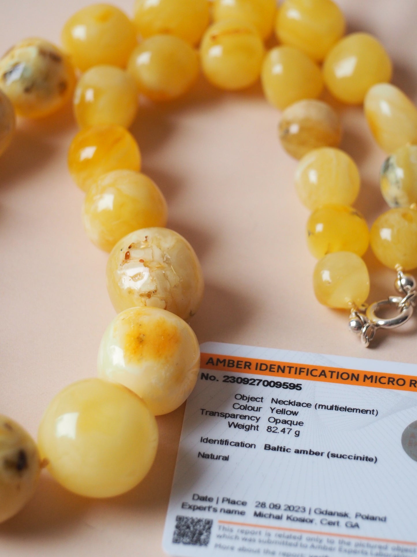 Big Unique Amber Necklace with Certificate