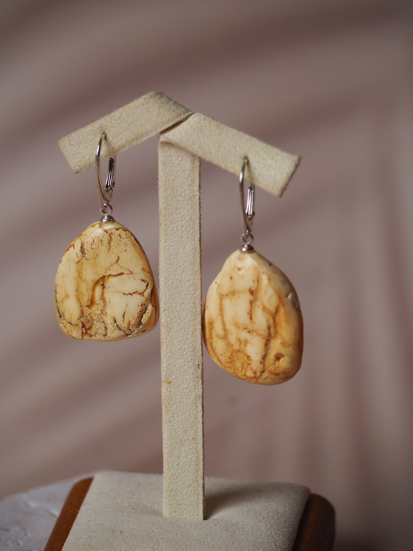 White Raw Amber/ Honey Amber Drop Bulky Earrings
