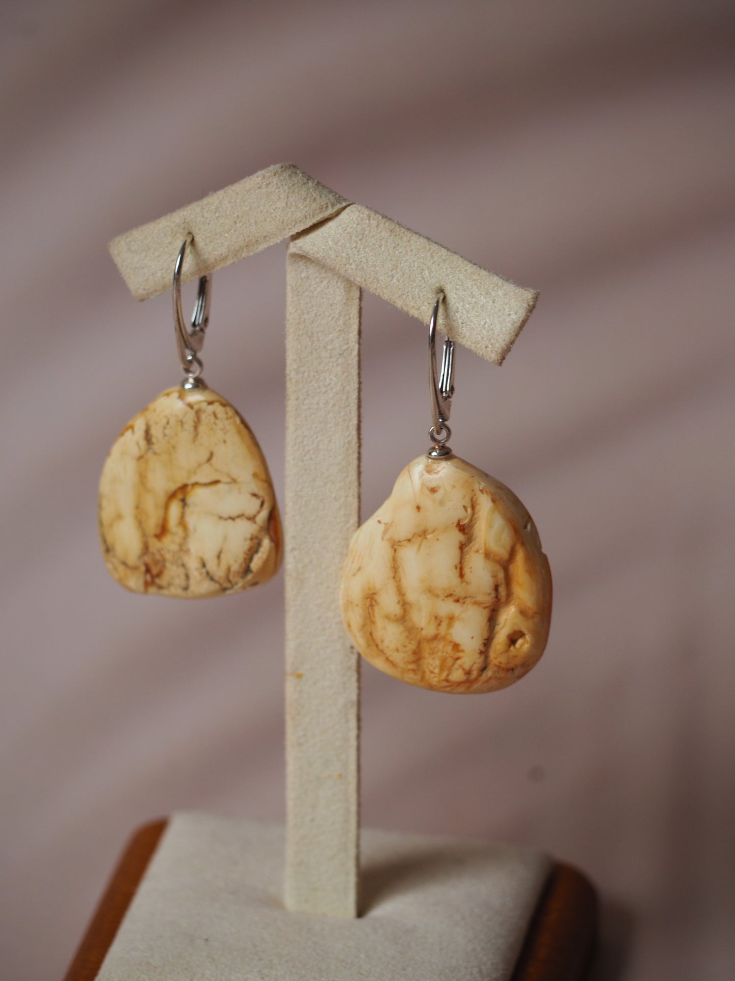 White Raw Amber/ Honey Amber Drop Bulky Earrings