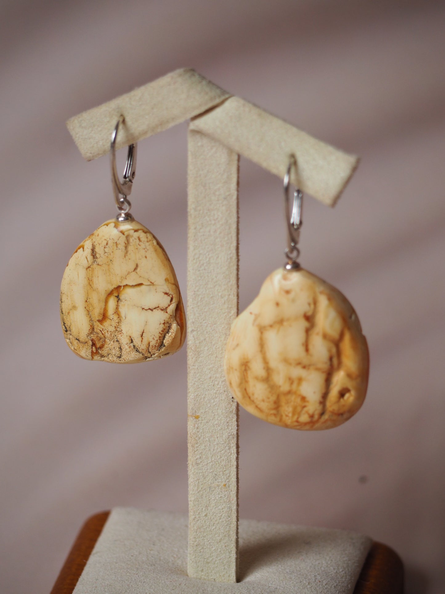 White Raw Amber/ Honey Amber Drop Bulky Earrings