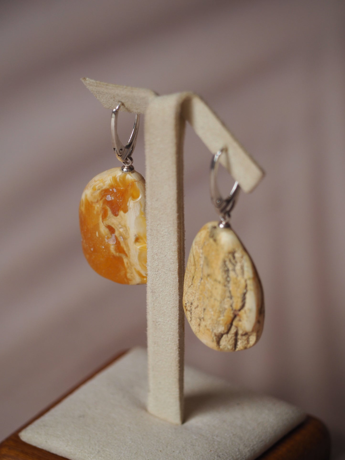 White Raw Amber/ Honey Amber Drop Bulky Earrings