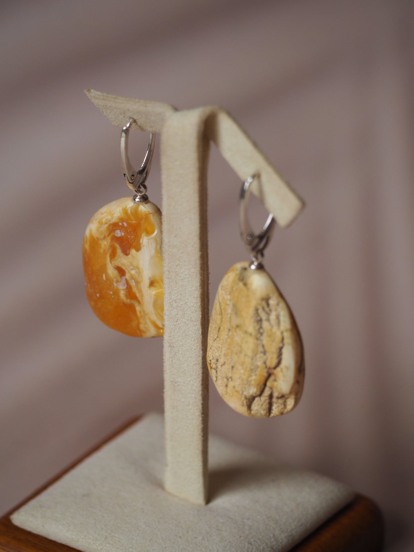 White Raw Amber/ Honey Amber Drop Bulky Earrings