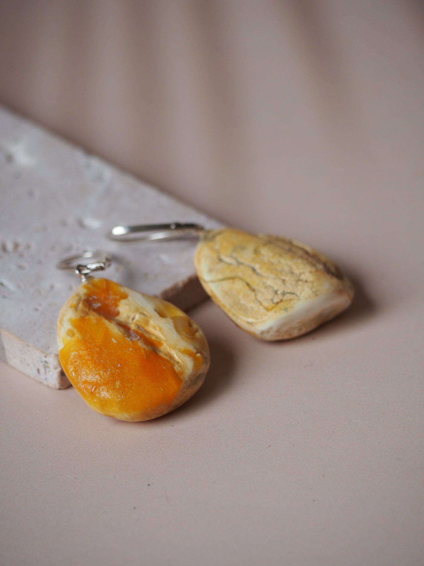 White Raw Amber/ Honey Amber Drop Bulky Earrings