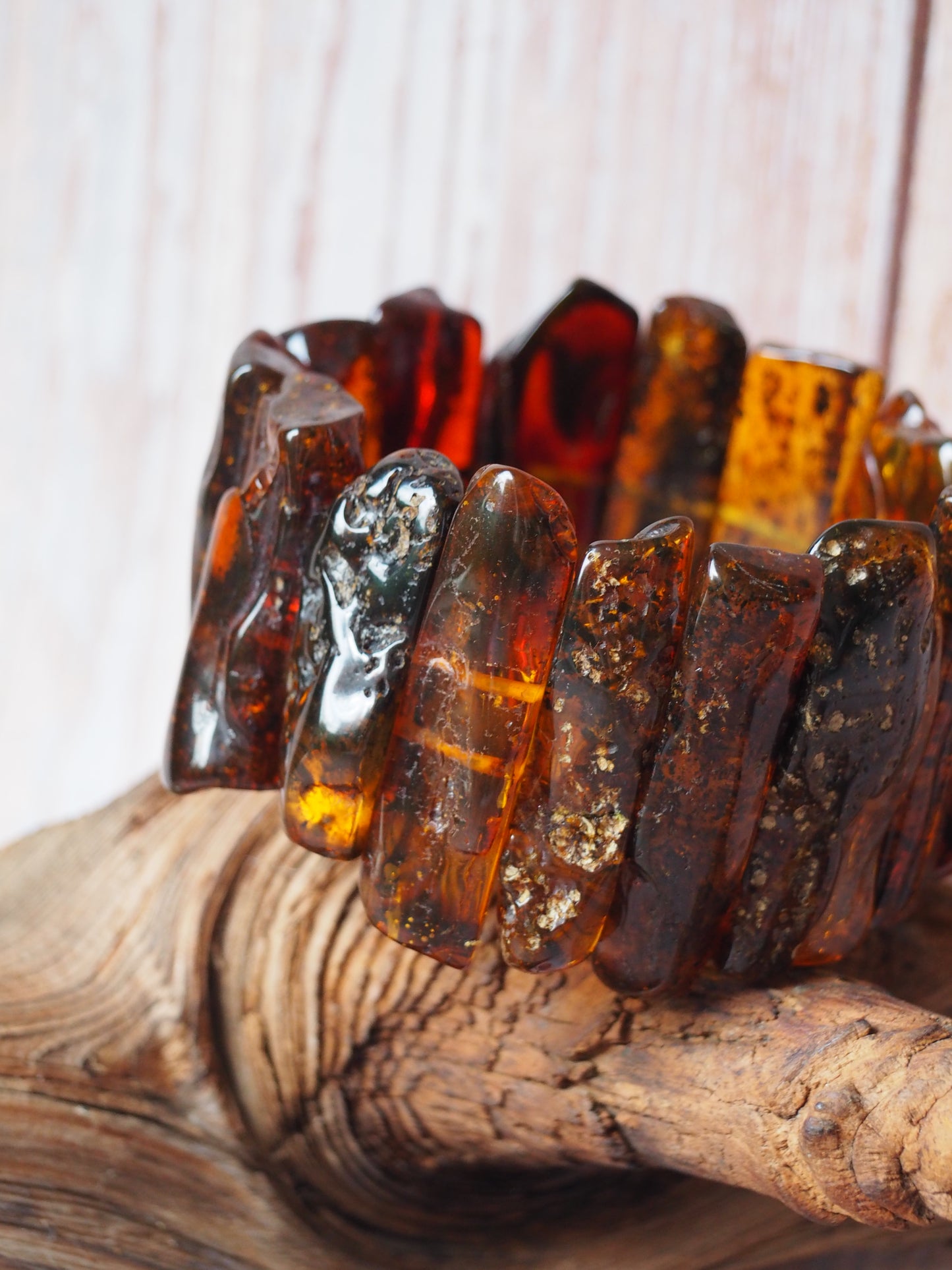 Big Unique Natural Raw Amber Irregular Pieces Bracelet 78,2g