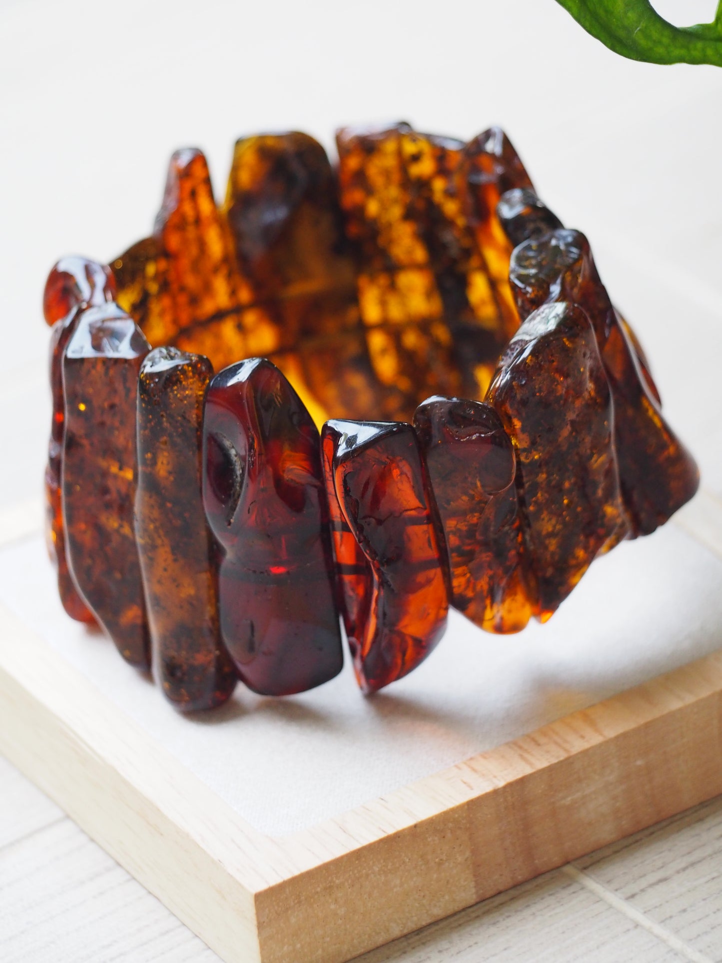 Big Unique Natural Raw Amber Irregular Pieces Bracelet 78,2g