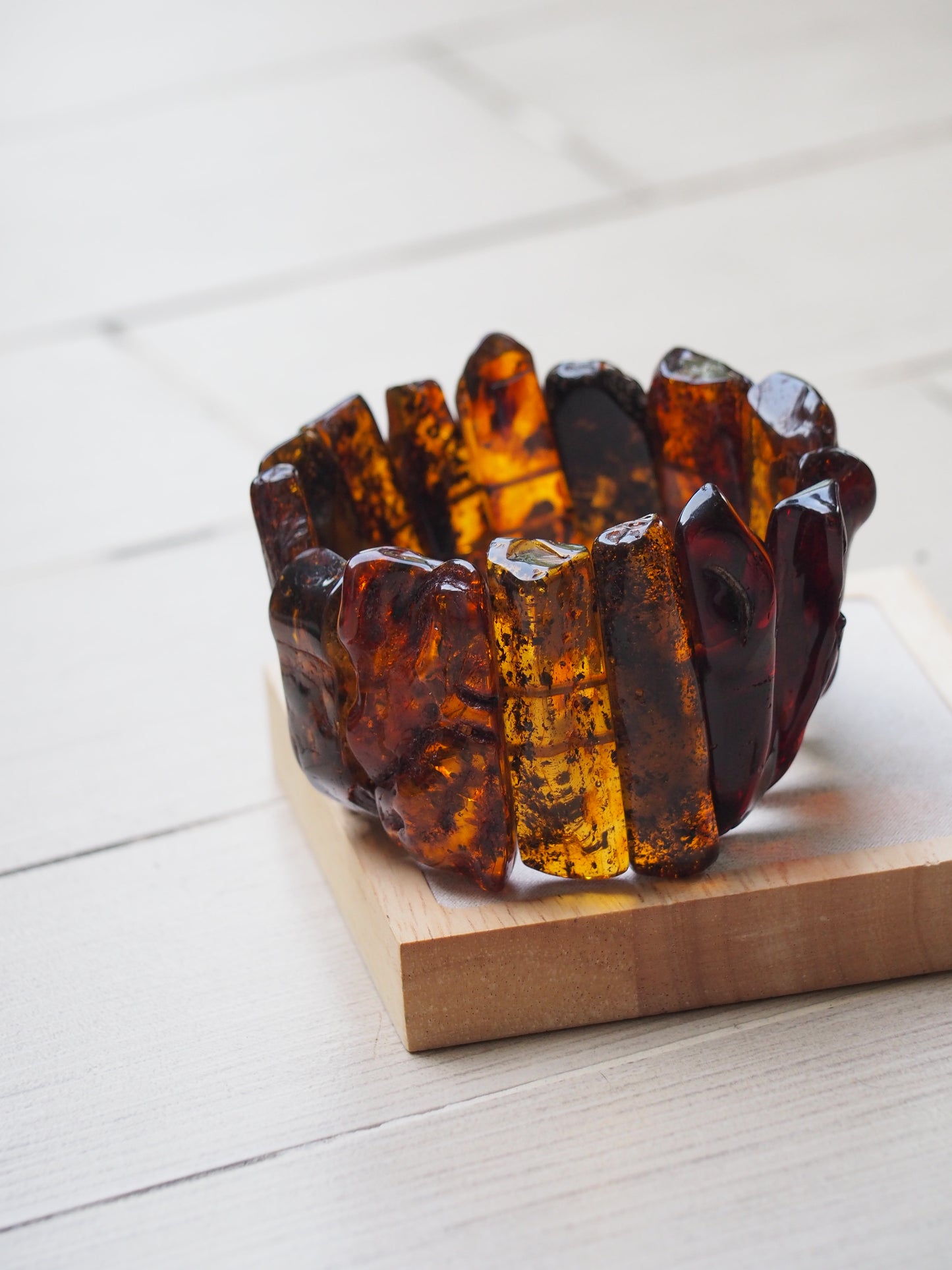 Big Unique Natural Raw Amber Irregular Pieces Bracelet 78,2g