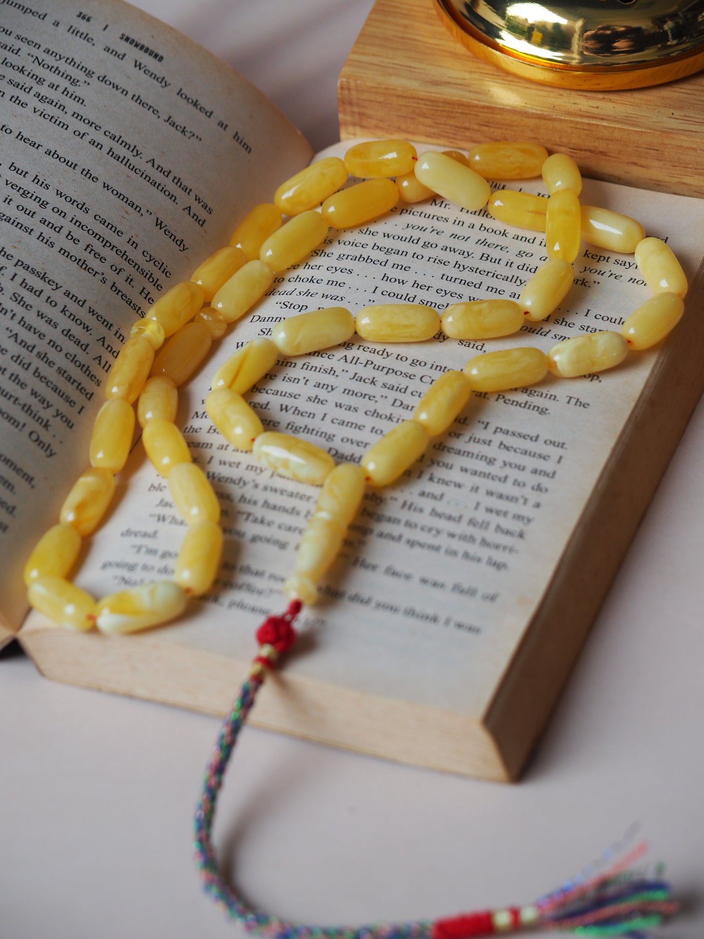 Unique Natural Butterscotch/ Milk Amber Rosary in Eclipse Shape + Certificate