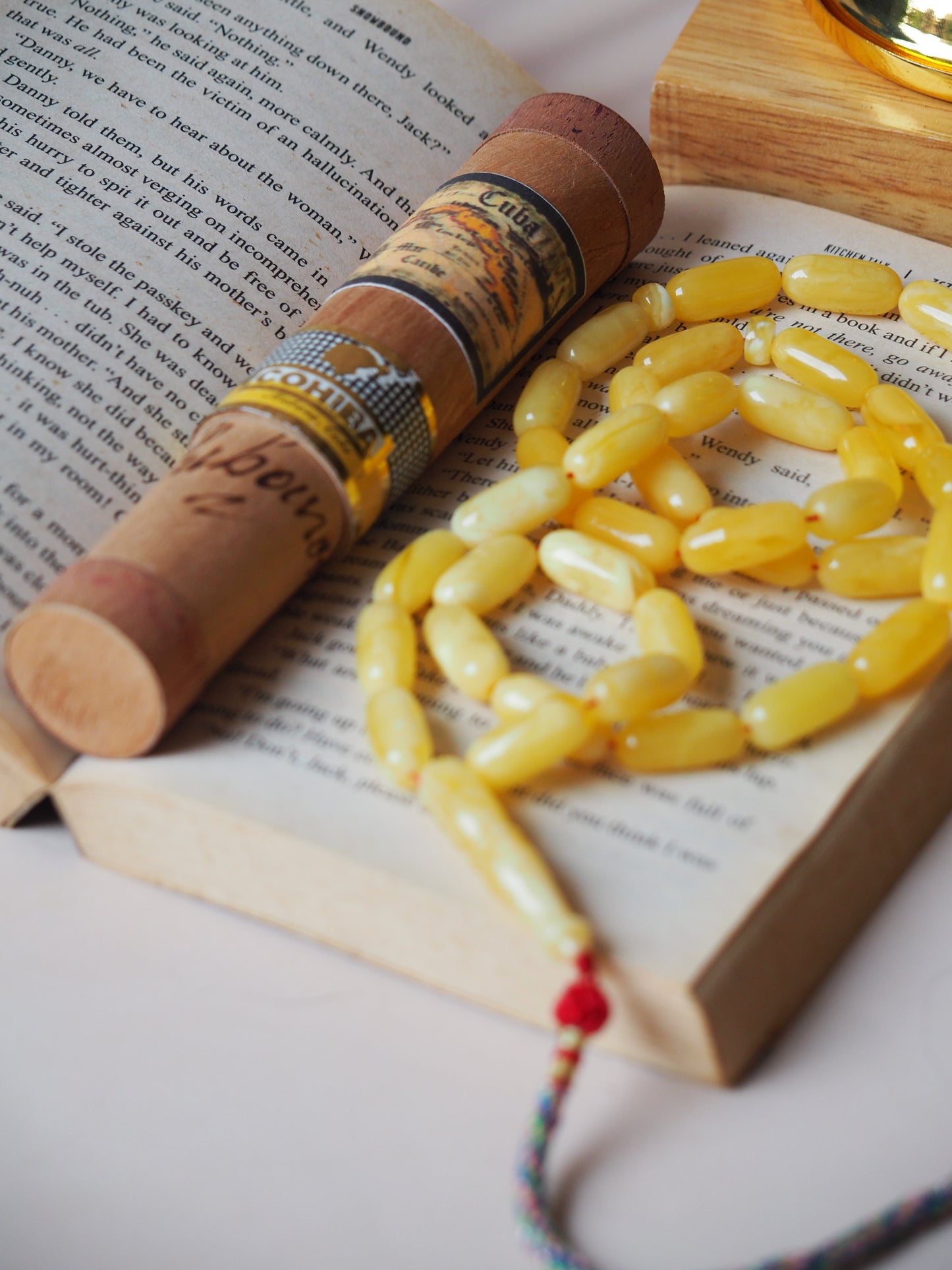 Unique Natural Butterscotch/ Milk Amber Rosary in Eclipse Shape + Certificate