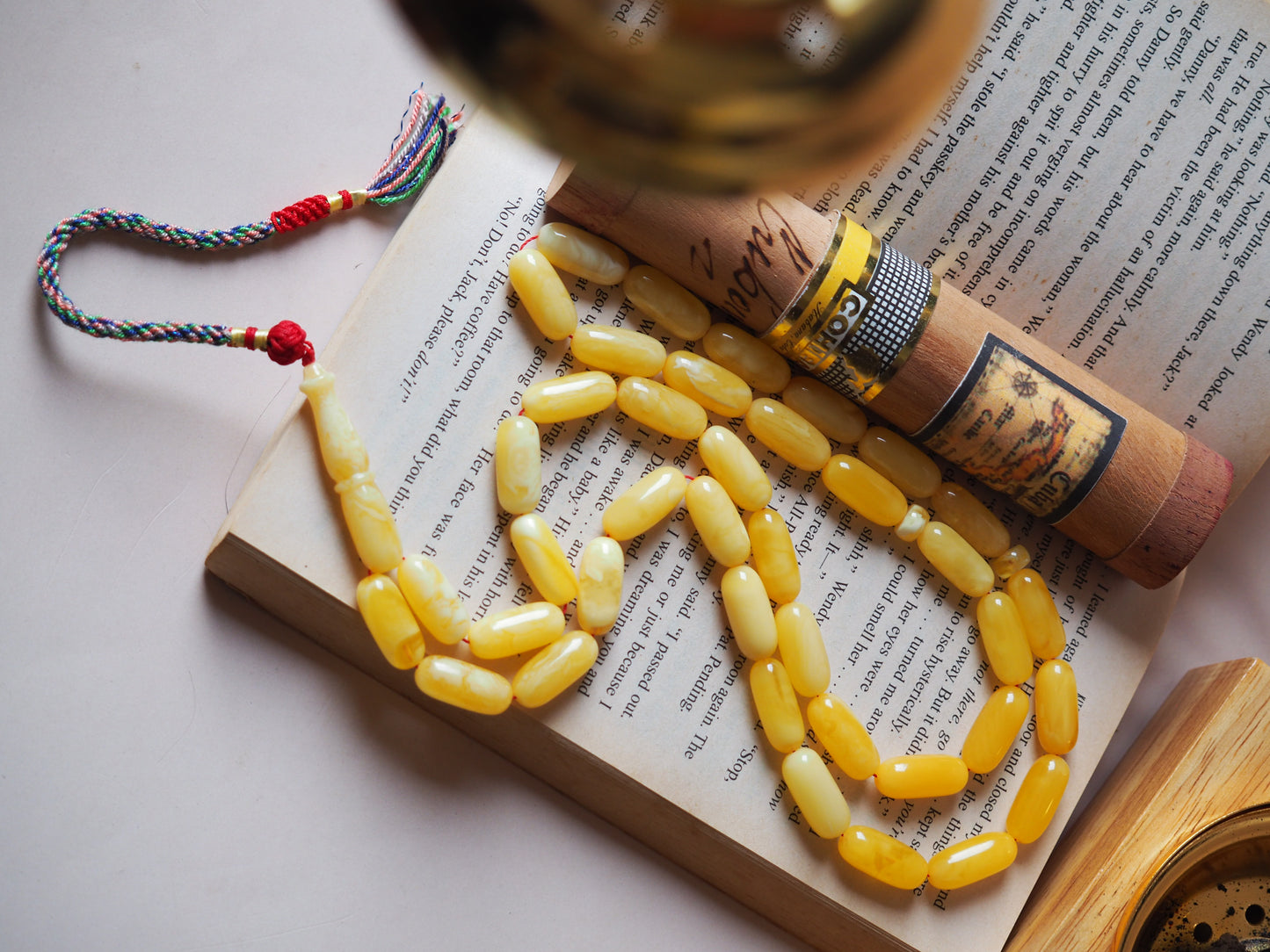 Unique Natural Butterscotch/ Milk Amber Rosary in Eclipse Shape + Certificate
