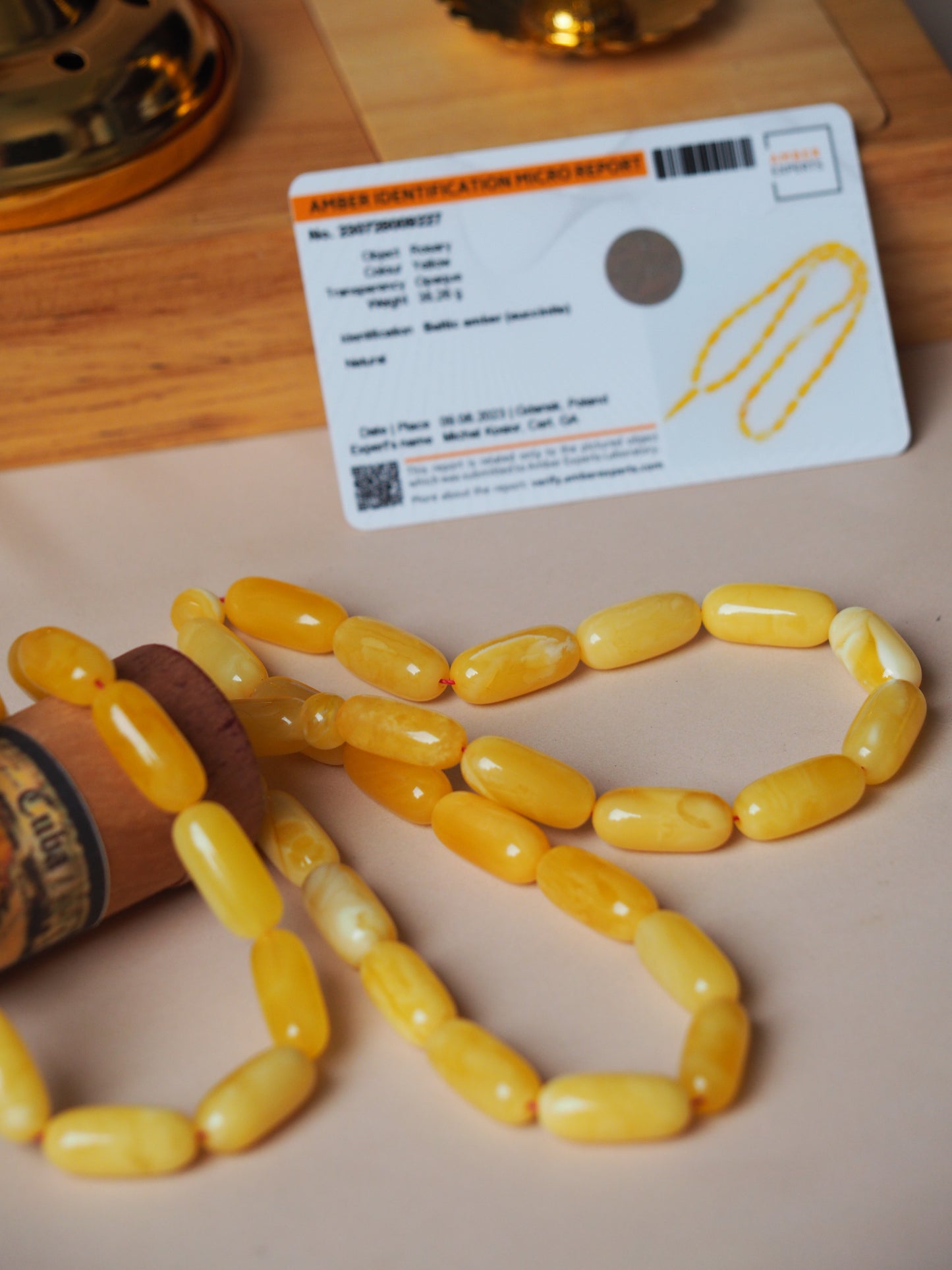 Unique Natural Butterscotch/ Milk Amber Rosary in Eclipse Shape + Certificate