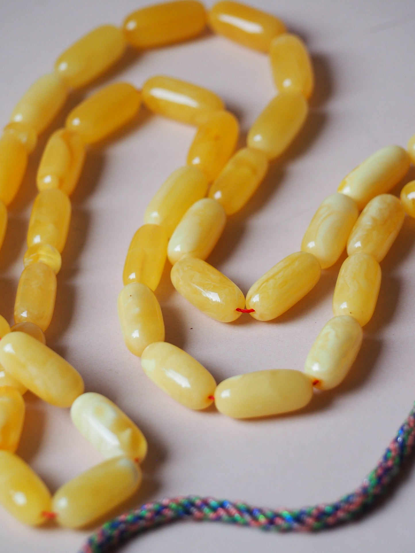 Unique Natural Butterscotch/ Milk Amber Rosary in Eclipse Shape + Certificate