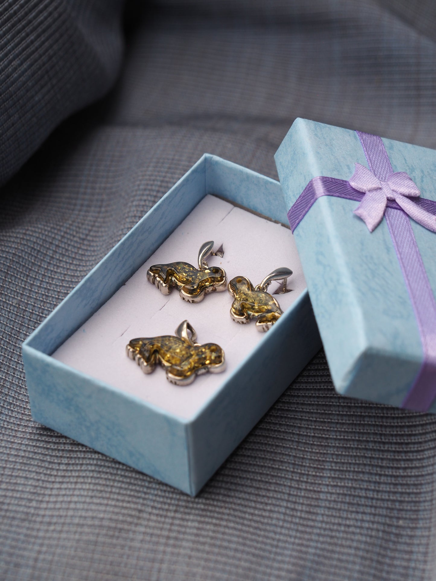 Green Amber Seals Earrings and Charm Set in Silver 925