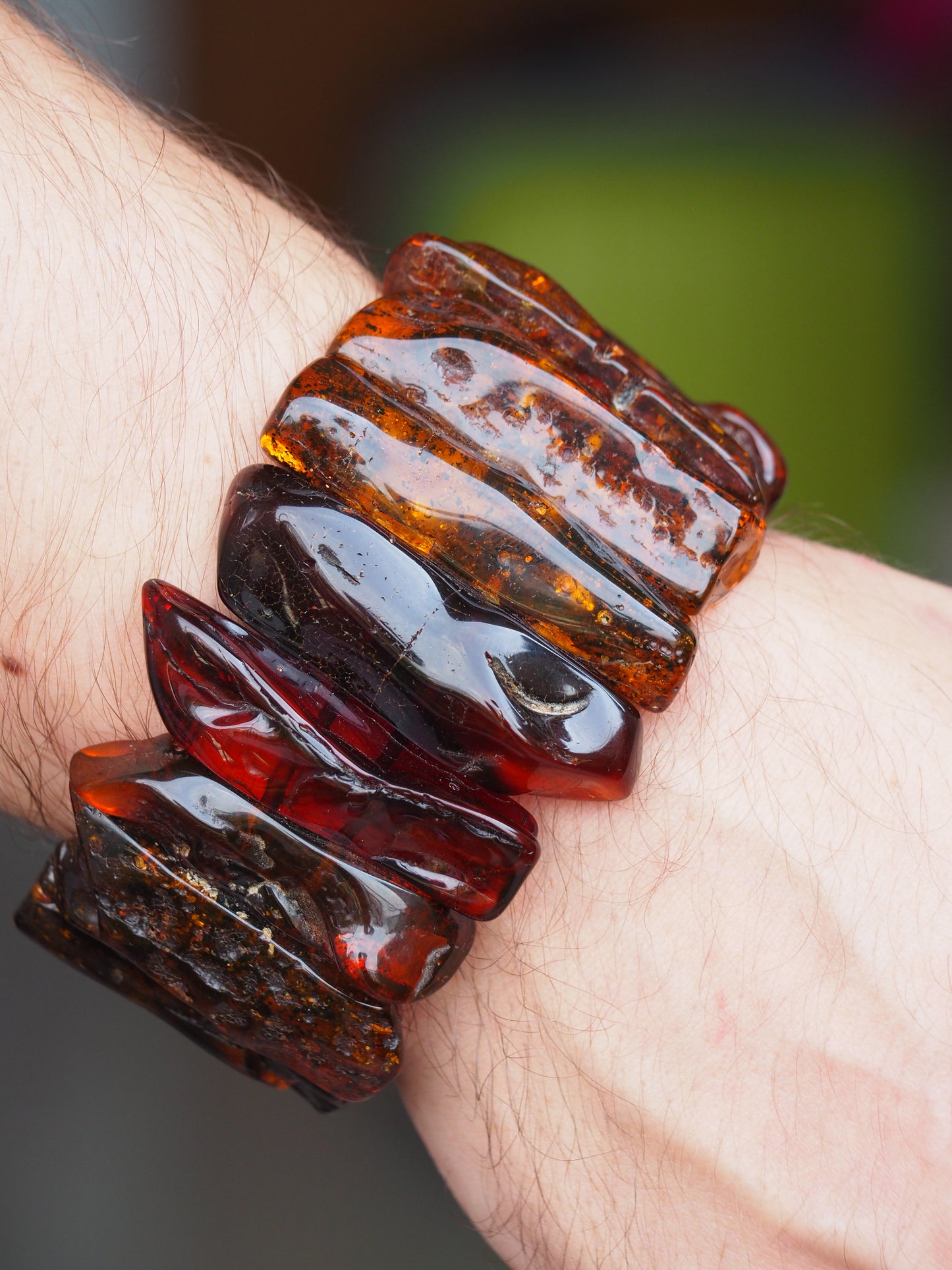 Big Unique Natural Raw Amber Irregular Pieces Bracelet 78,2g