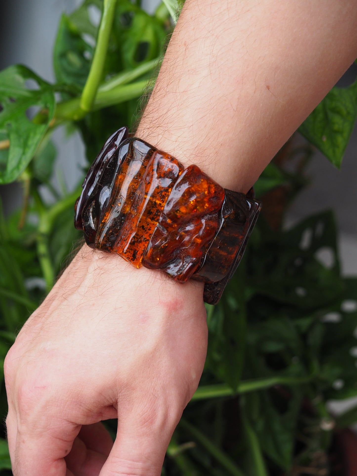 Big Unique Natural Raw Amber Irregular Pieces Bracelet 78,2g