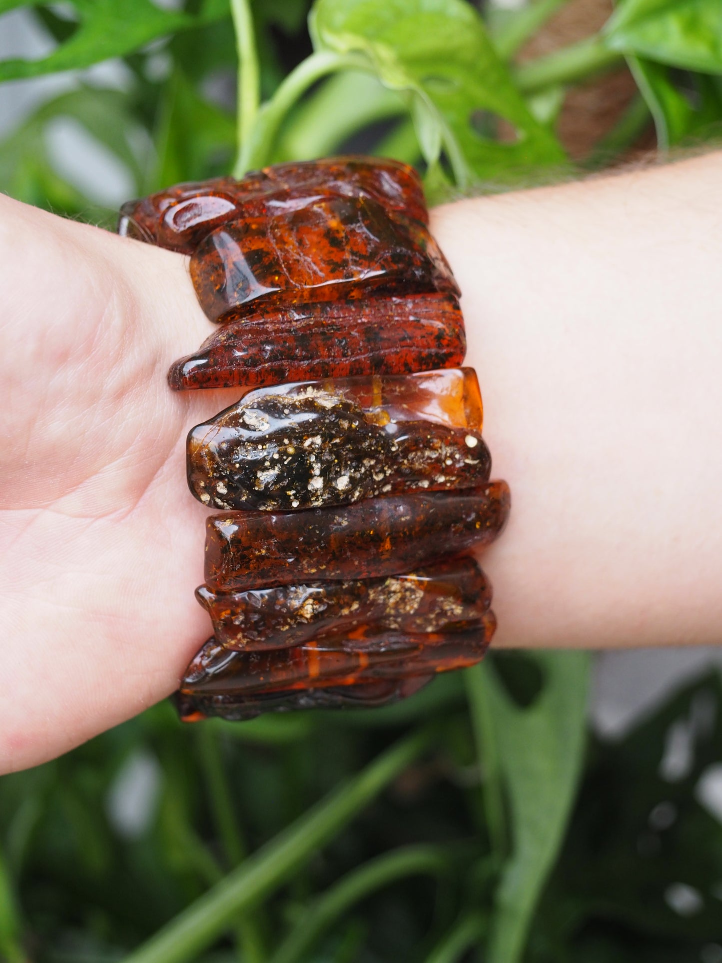 Big Unique Natural Raw Amber Irregular Pieces Bracelet 78,2g