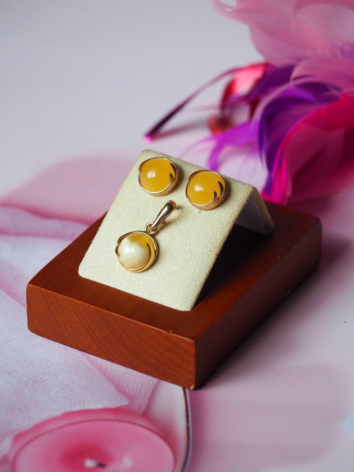 Butterscotch Amber Earrings + Royal White Amber Charm Set