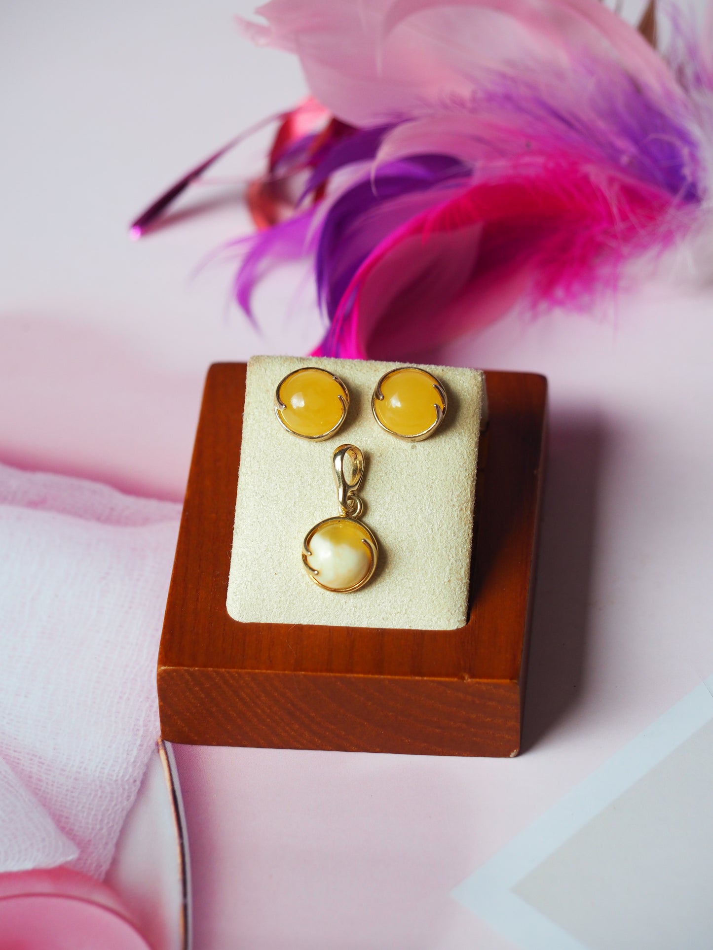 Butterscotch Amber Earrings + Royal White Amber Charm Set