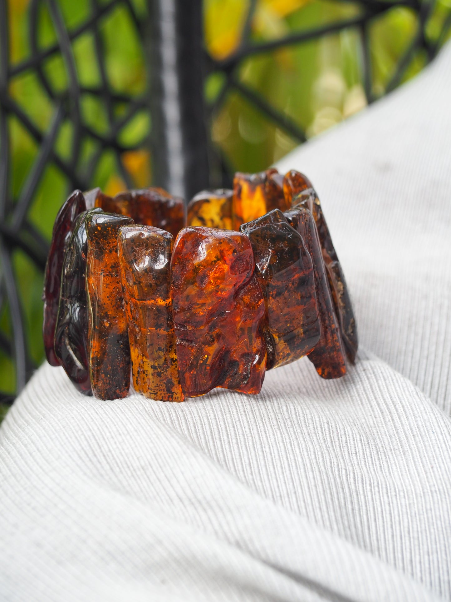 Big Unique Natural Raw Amber Irregular Pieces Bracelet 78,2g