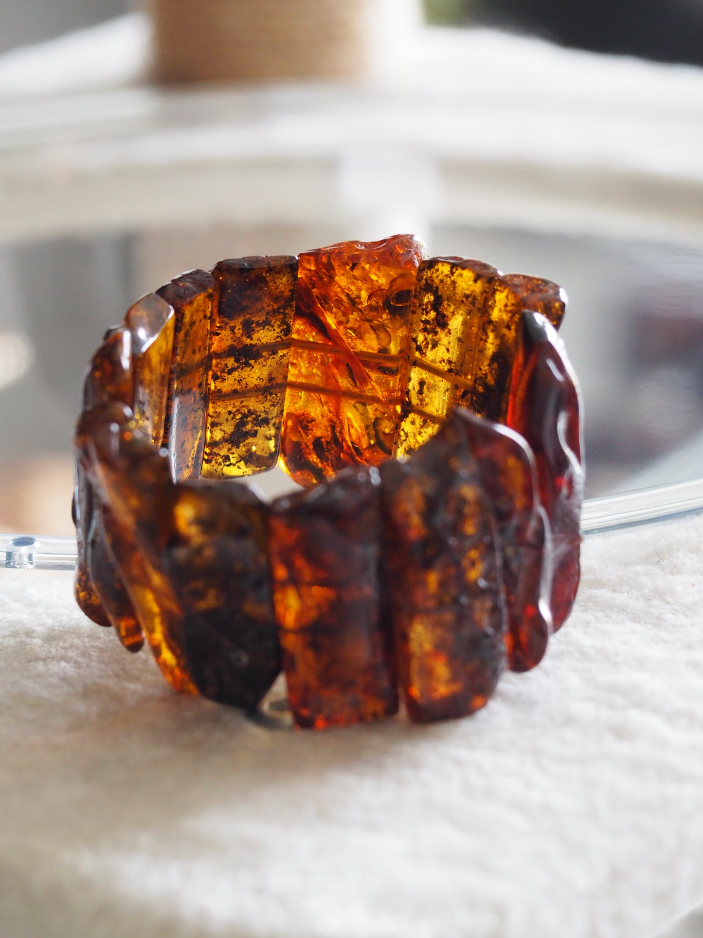 Big Unique Natural Raw Amber Irregular Pieces Bracelet 78,2g