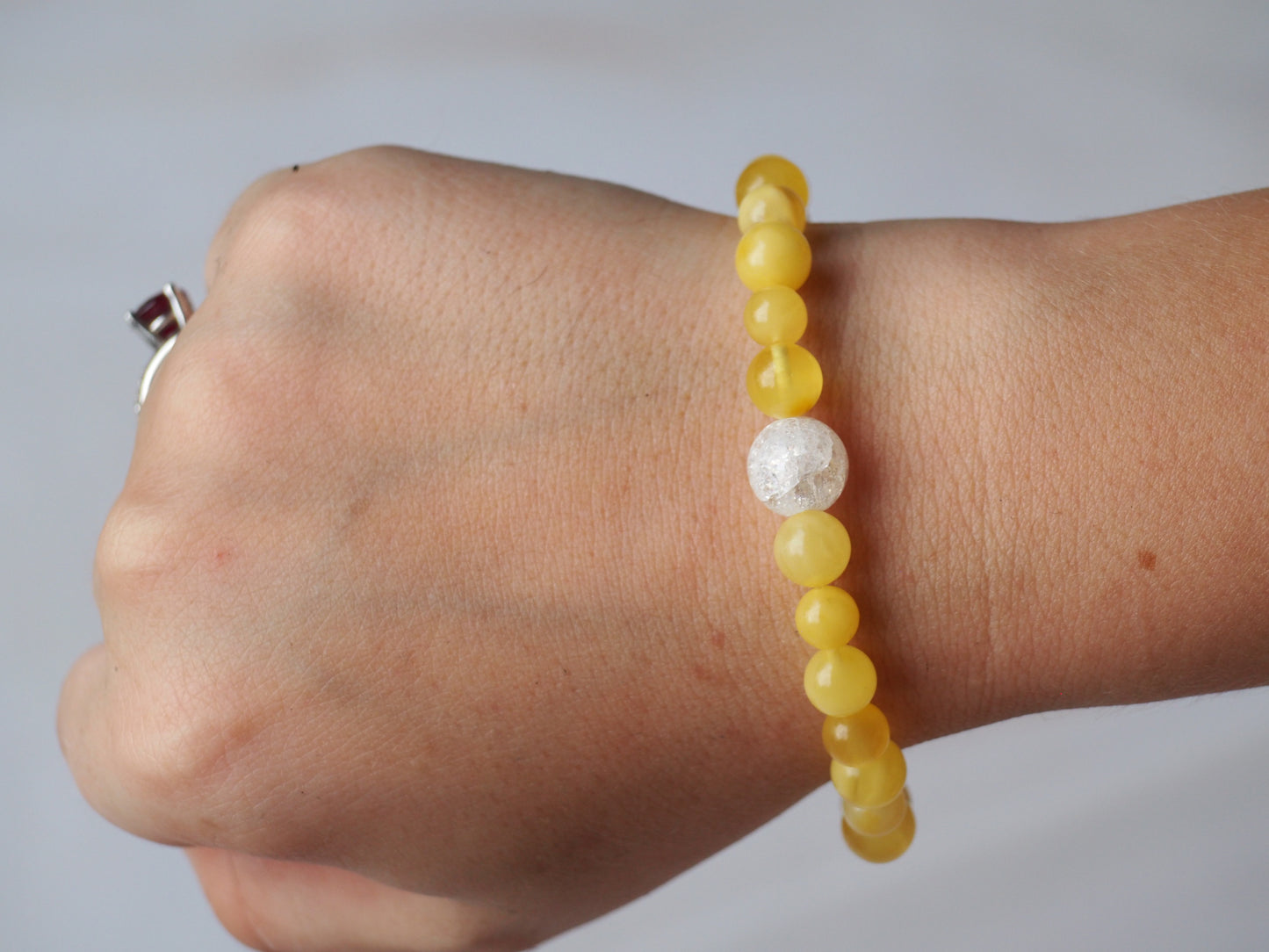 Butterscotch Beaded Bracelet 7mm with Mountain Crystal from Poland