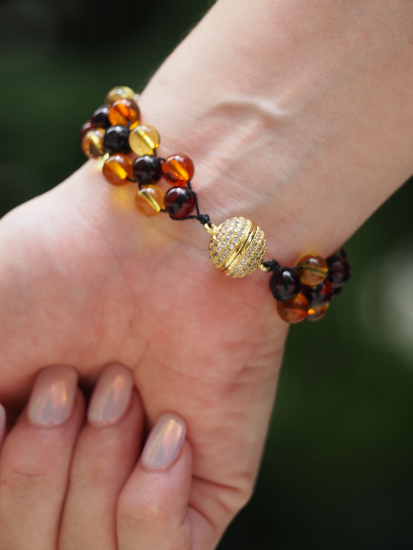 Multicolor Amber Woven Handmade Bracelet with Magnetic Clasp