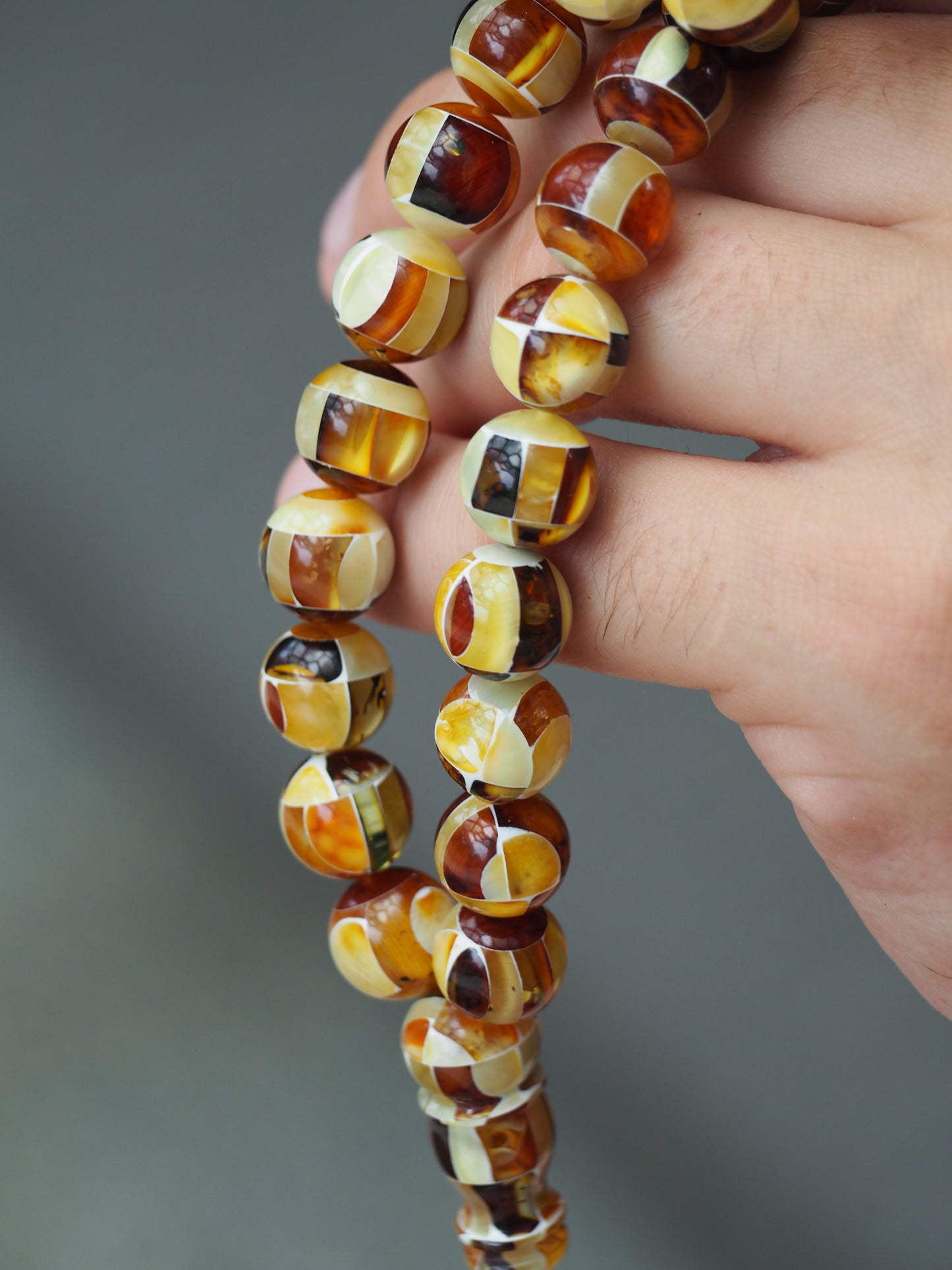 Natural Mozaic Multicolor Amber Rosary 12mm