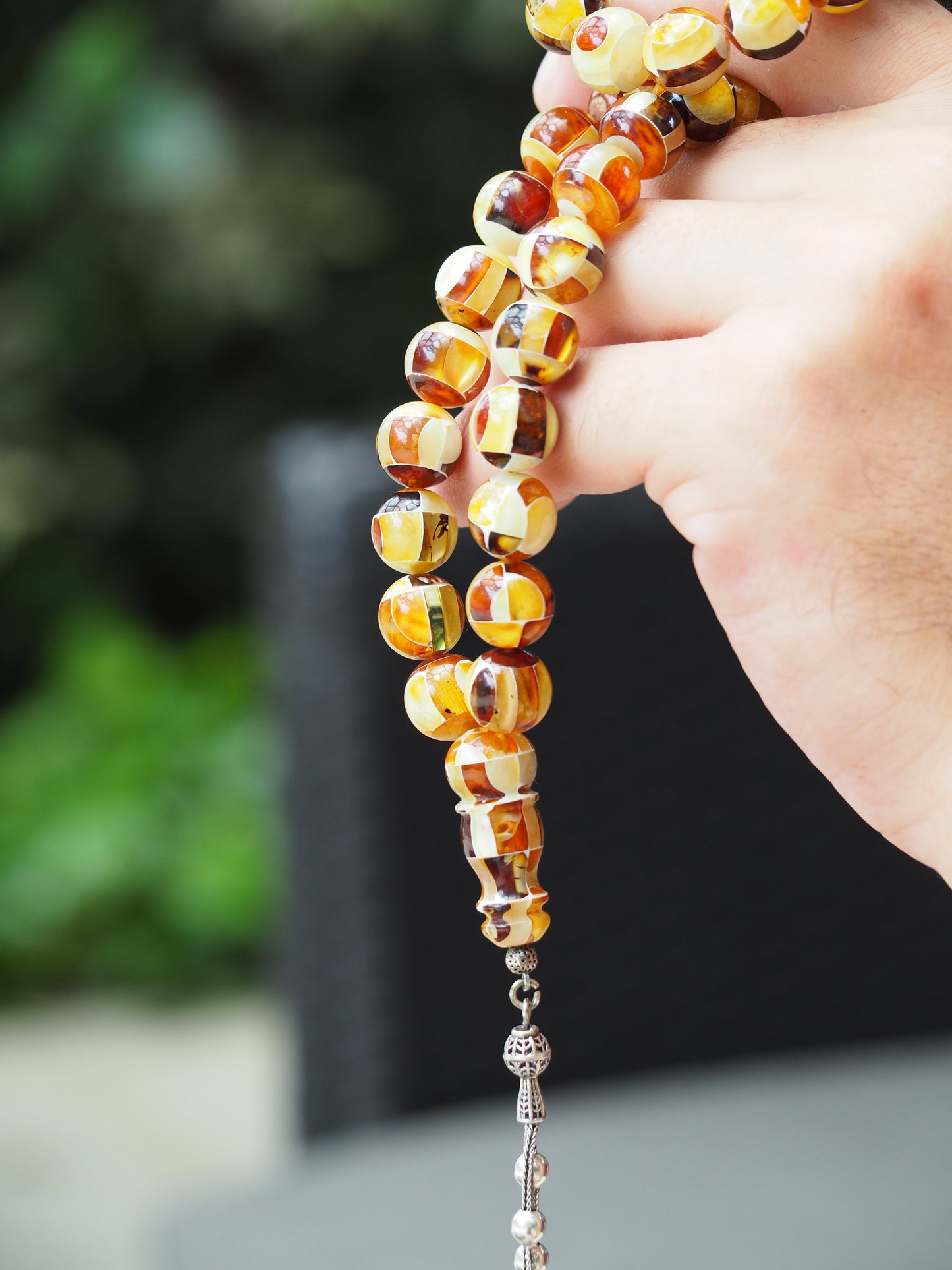 Natural Mozaic Multicolor Amber Rosary 12mm