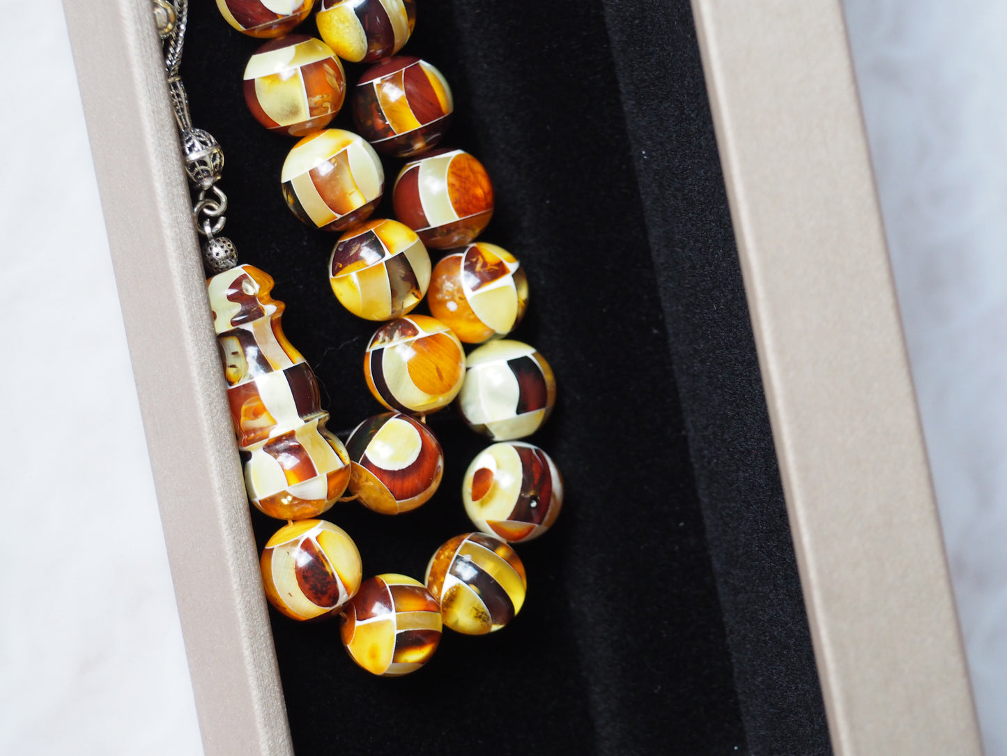 Natural Mozaic Multicolor Amber Rosary 12mm