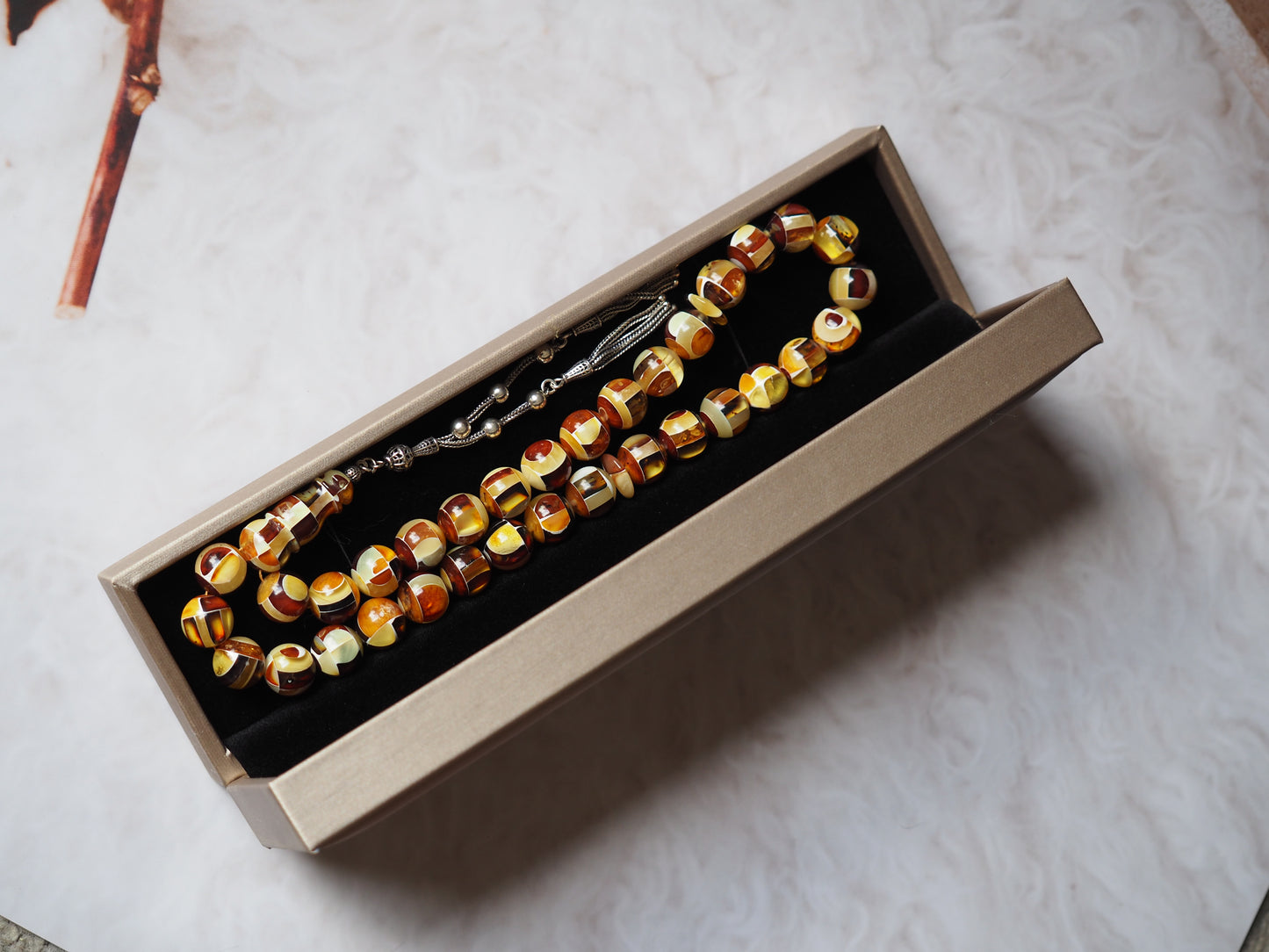 Natural Mozaic Multicolor Amber Rosary 12mm