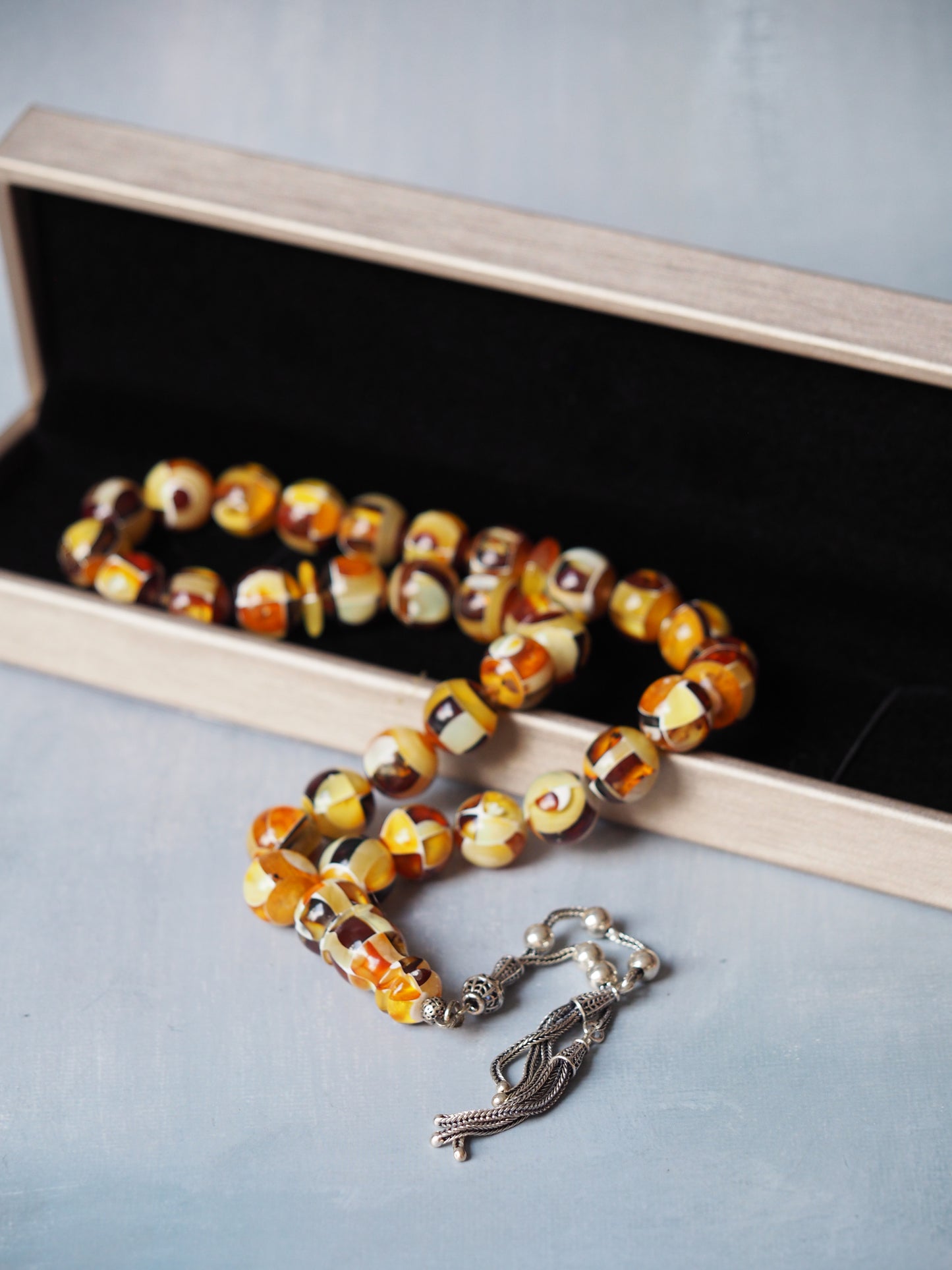 Natural Mozaic Multicolor Amber Rosary 12mm