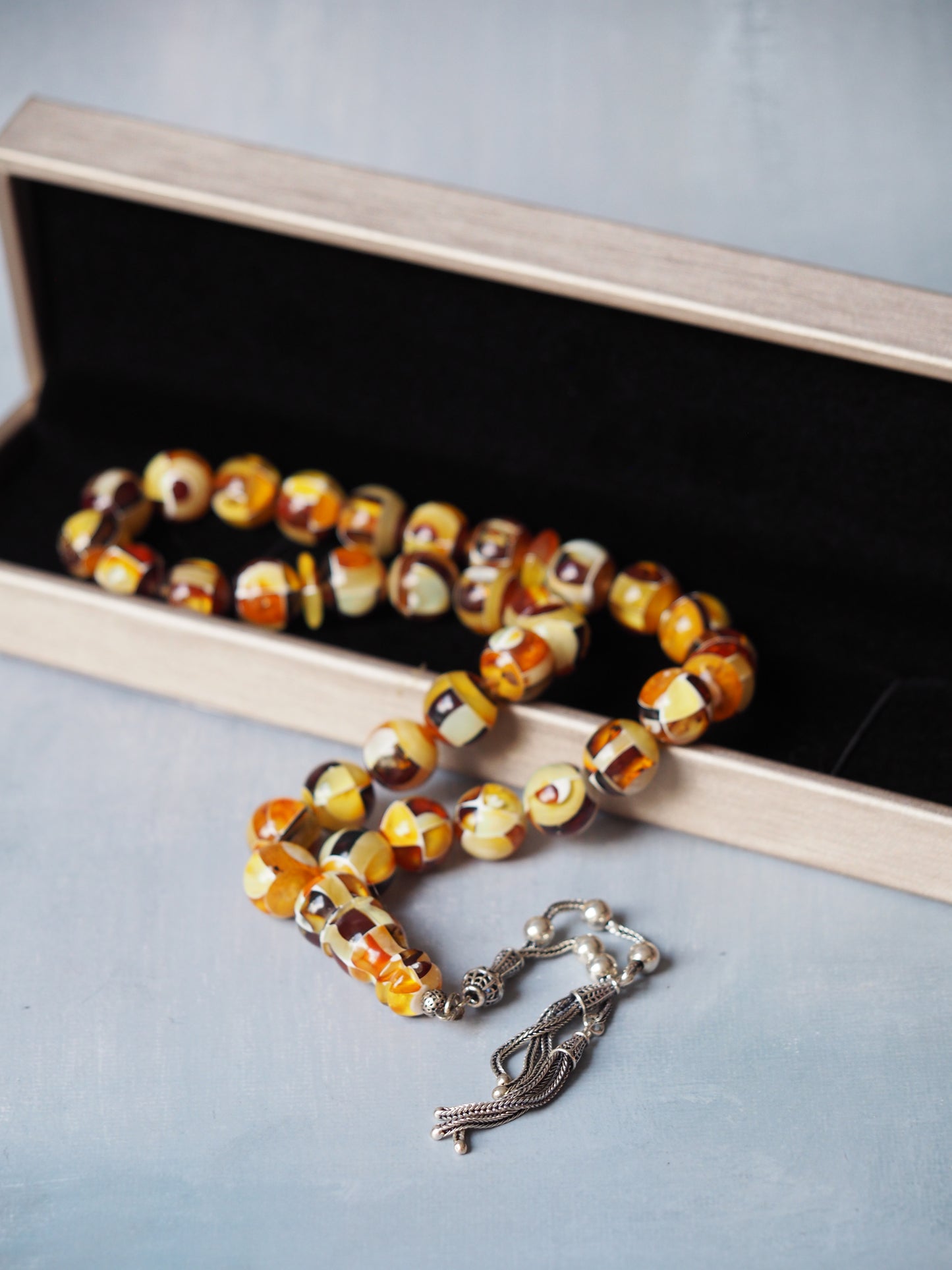 Natural Mozaic Multicolor Amber Rosary 12mm