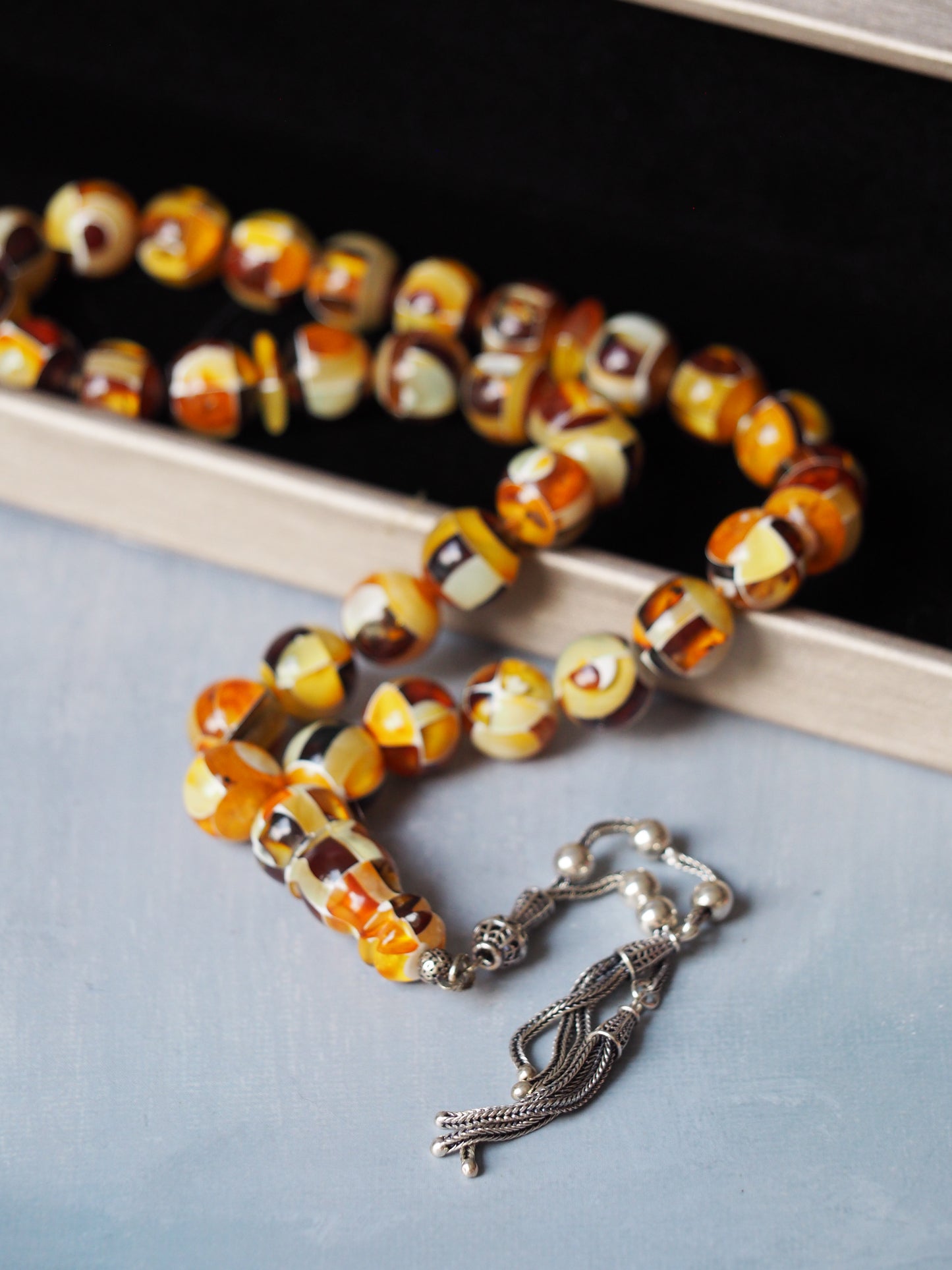 Natural Mozaic Multicolor Amber Rosary 12mm