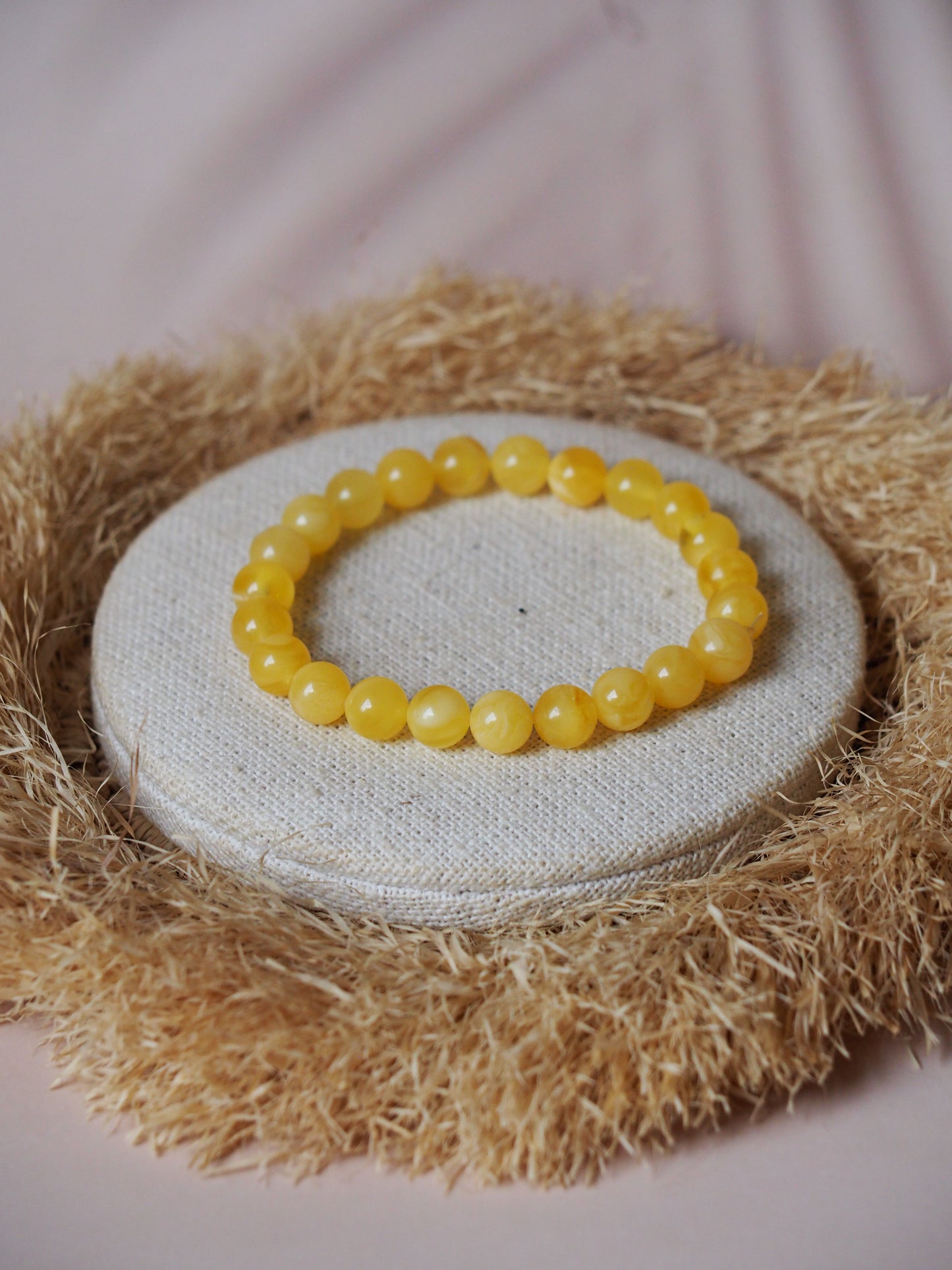 Natural Butterscotch "Cloudy" Amber Beaded Bracelet 8mm