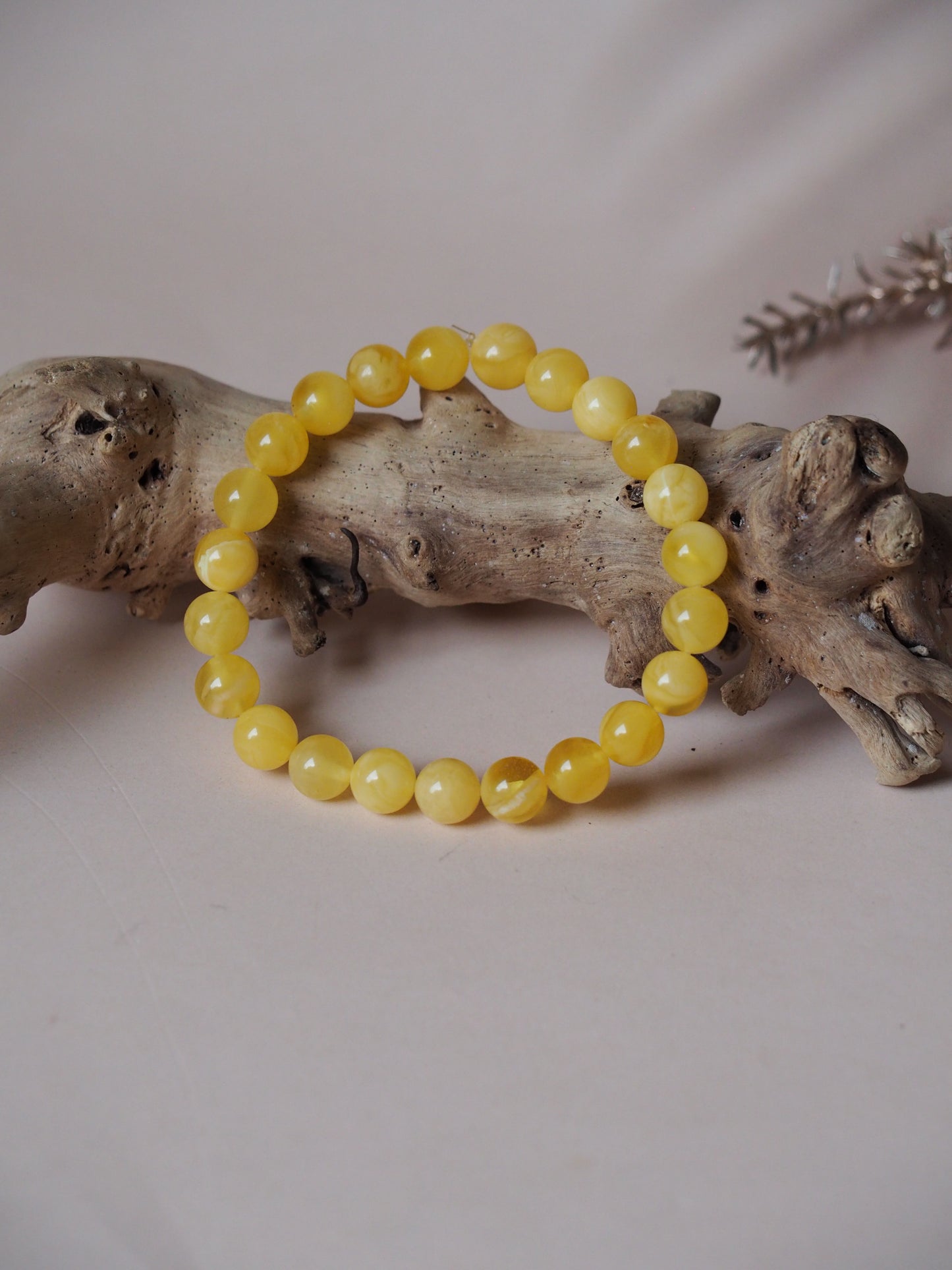 Natural Butterscotch "Cloudy" Amber Beaded Bracelet 8mm