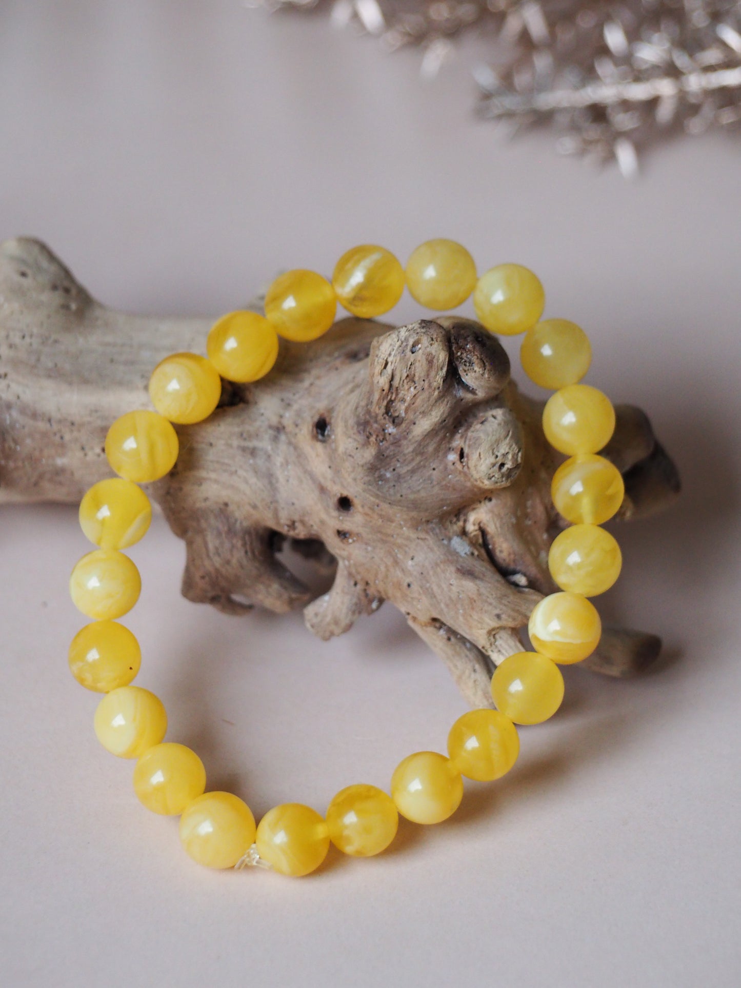 Natural Butterscotch "Cloudy" Amber Beaded Bracelet 8mm