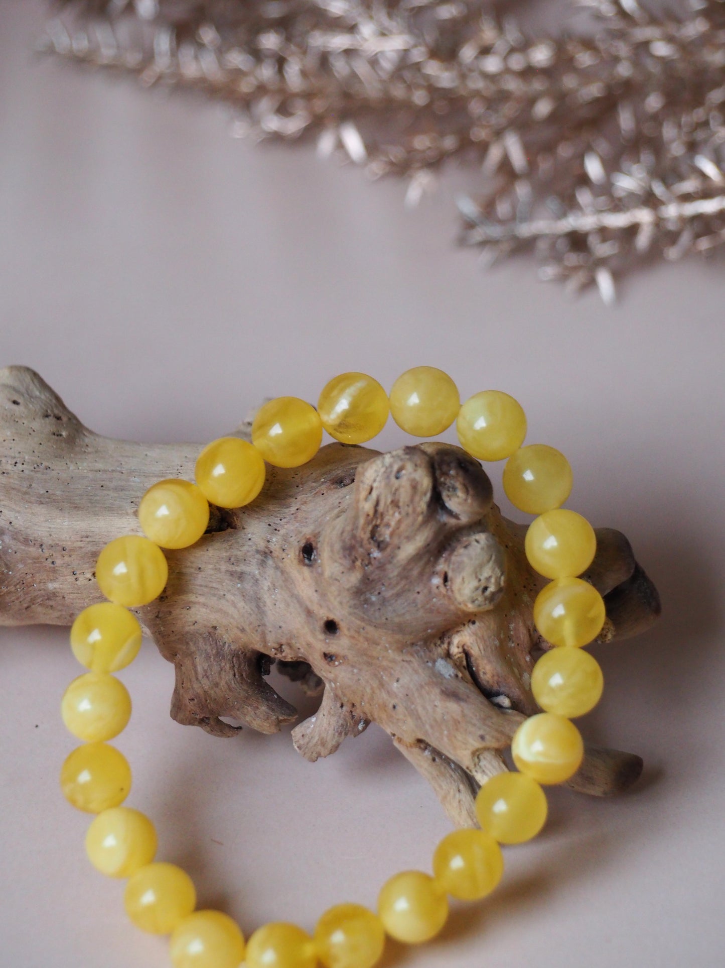 Natural Butterscotch "Cloudy" Amber Beaded Bracelet 8mm
