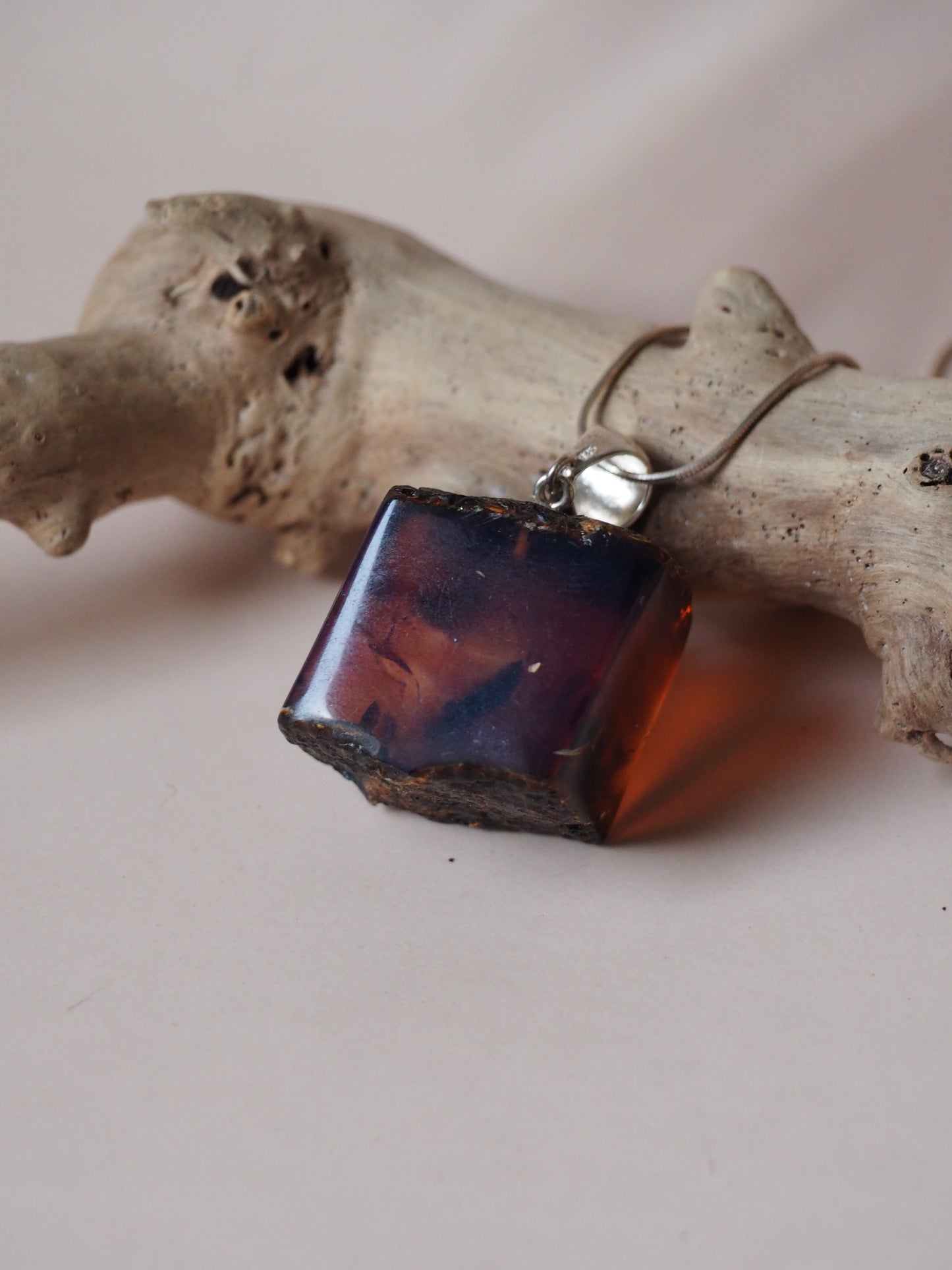Indonesian Zebra/ Blue Amber Natural Raw Cube Pendant